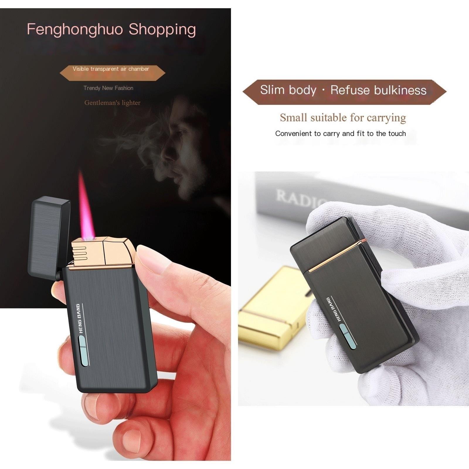 OLELY Jet Flame Fire Torch Lighter Gas Butane Refillable, Classic Flip Lighters Windproof Cigar Lighter Multipurpose for Candle BBQ Grill Fireplace Stove Barbecue (Color : Luminous White)