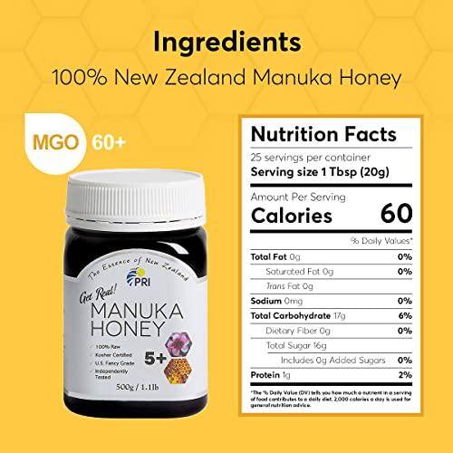 PRI PACIFIC RESOURCES INTERNATIONAL THE ESSENCE OF PRI Manuka Honey, MGO 60+ New Zealand Raw Monofloral Manuka Honey, 500g