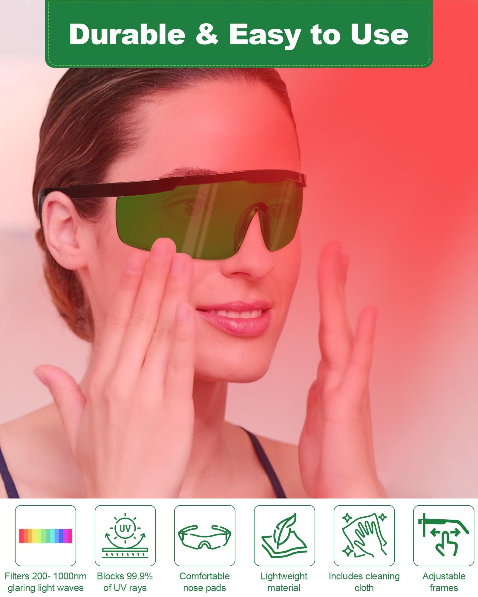 LIGHTMEUP LIGHTMEUP Red Light Therapy Glasses, See-Through Eye Protection Goggles 200-2000nm Full-Coverage Design Adjustable (Deep Green- 1 Pair)