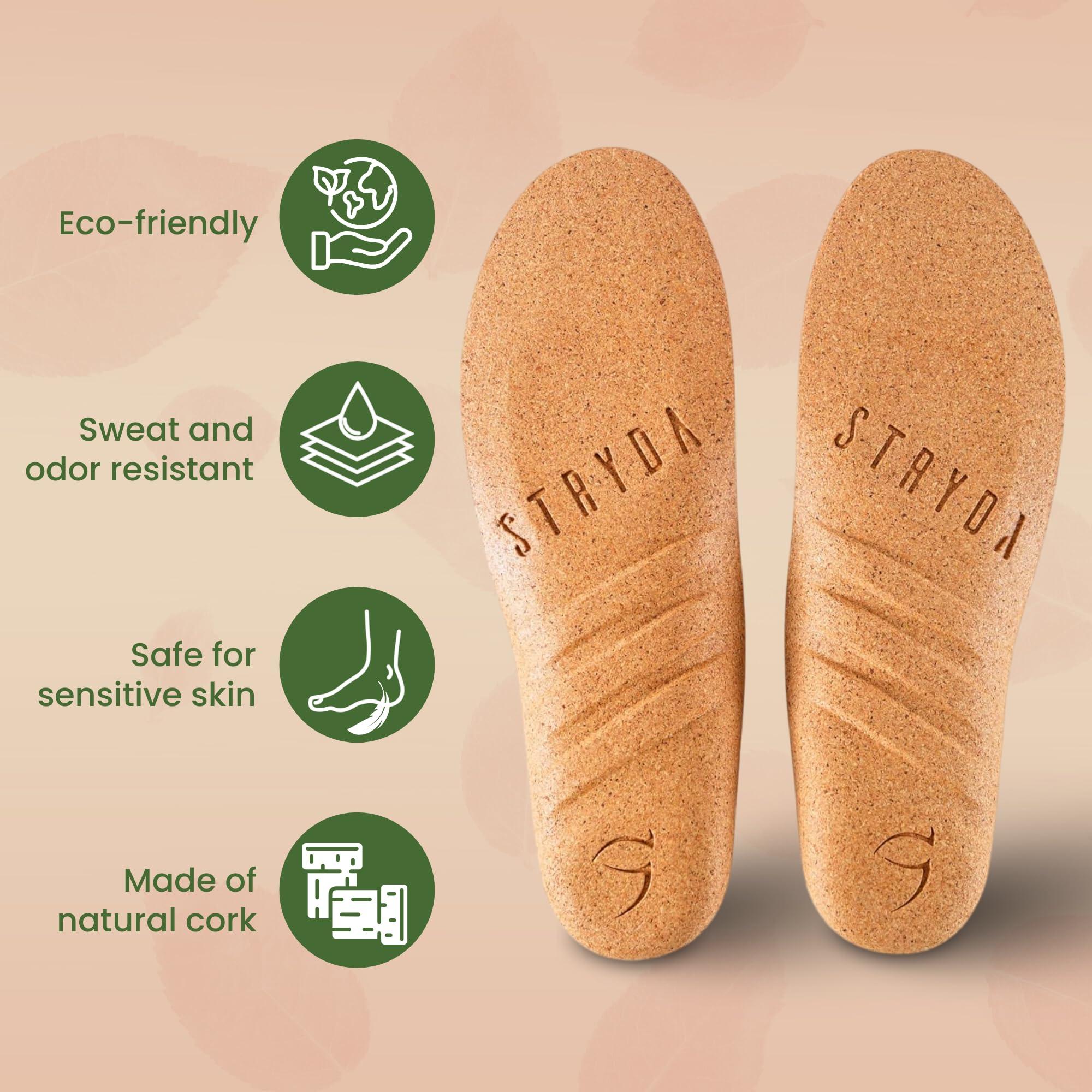 STRYDA STRYDA Orthopedic Insoles - 100% Cork Soles to Promote Natural Foot Function - Barefoot Friendly Shoe Inserts for Feet, Knees & Back - 100% Natural, Vegan - XL