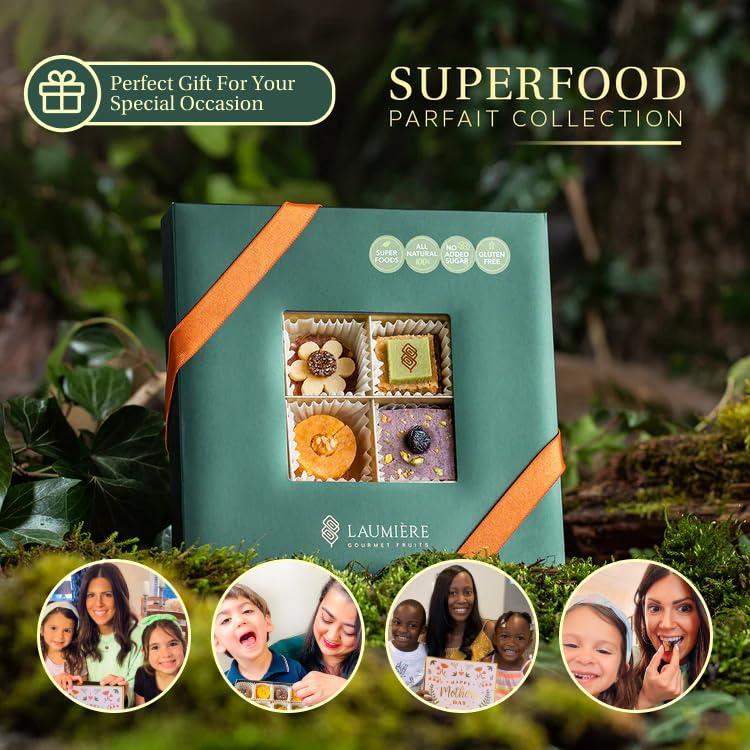 LAUMIÈRE GOURMET FRUITS Laumire Gourmet Fruits - Superfood Parfait Collection - Square (16 Pcs) - Healthy Gift Basket - Dried Fruit Gift Basket - No Added Sugar - Gluten Free - Vegan Gift Basket - Dried Fruit