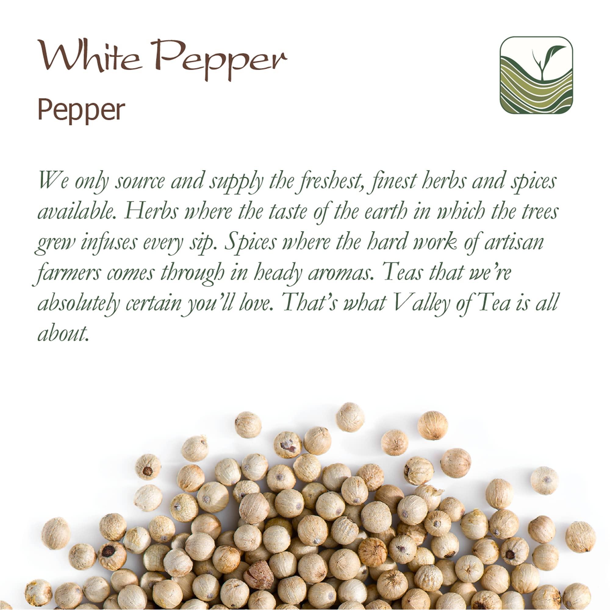 Valley of Tea White Peppercorns Whole Pepper - White Peppercorn Spice - White Peppercorns For Grinder Whole White Pepper Peppercorns White Peppercorn Whole White Peppercorns Grinder Whole Spice Pepper White 100g