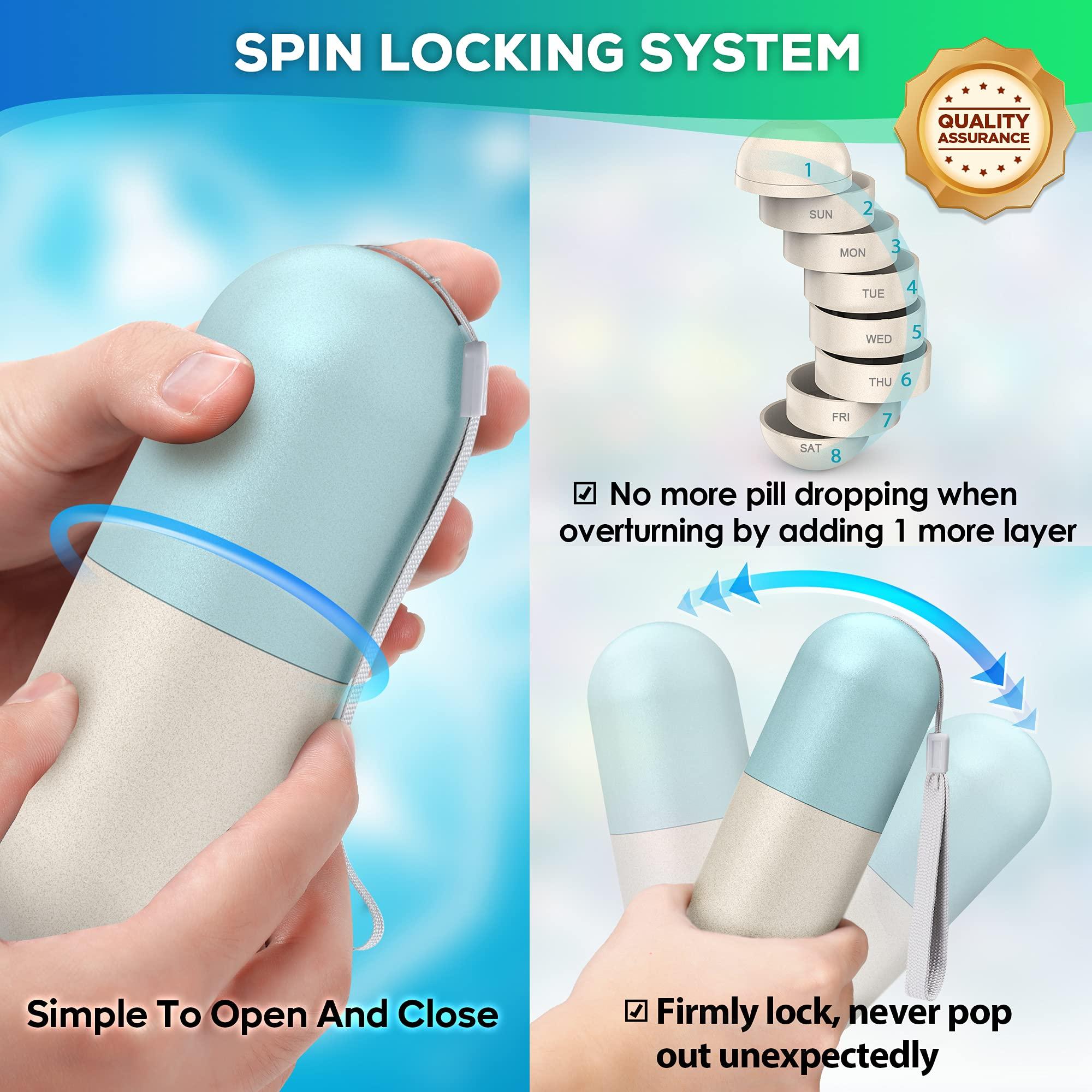 Zannaki Zannaki Upgrade Large Compartment Grain Fiber Moisture Proof Cute Weekly Pill Organizer, Laser Carving Markings, BPA Free Travel Hiking 7 Day Pill Box Case to Hold Pills,Vitamins,Fish Oil,Supplements