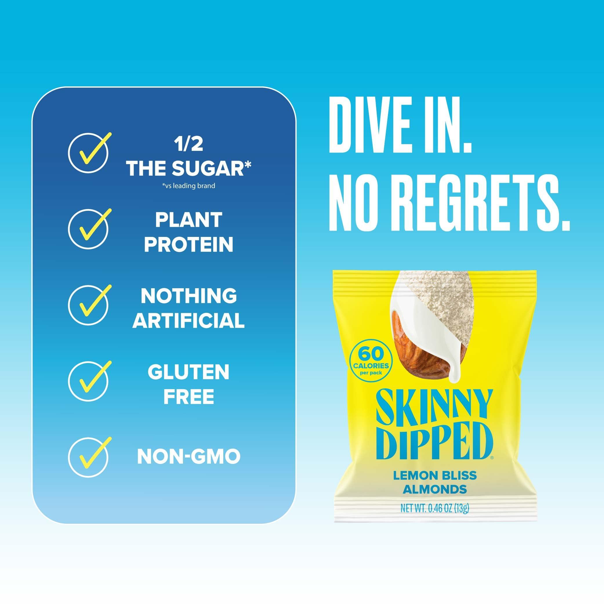 SKINNYDIPPED SkinnyDipped Lemon Bliss Yogurt Covered Almonds, Healthy Snack, Plant Protein, Gluten Free, 0.46 oz Mini Bags, Pack of 24