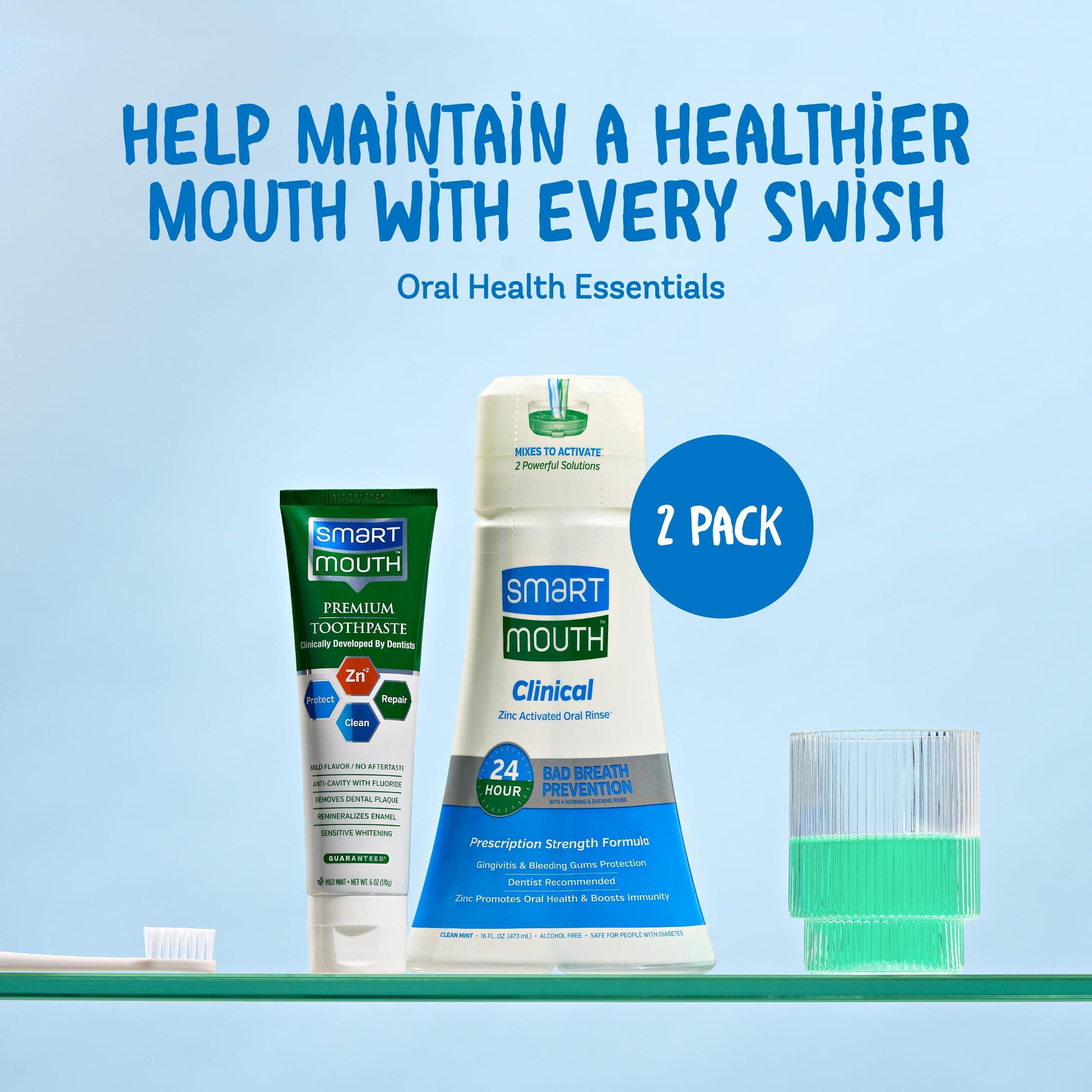 SmartMouth SmartMouth Clinical DDS Activated Oral Rinse and Premium Toothpaste for 24 Hour Bad Breath Prevention and Maximum Gingivitis and Bleeding Gums Protection
