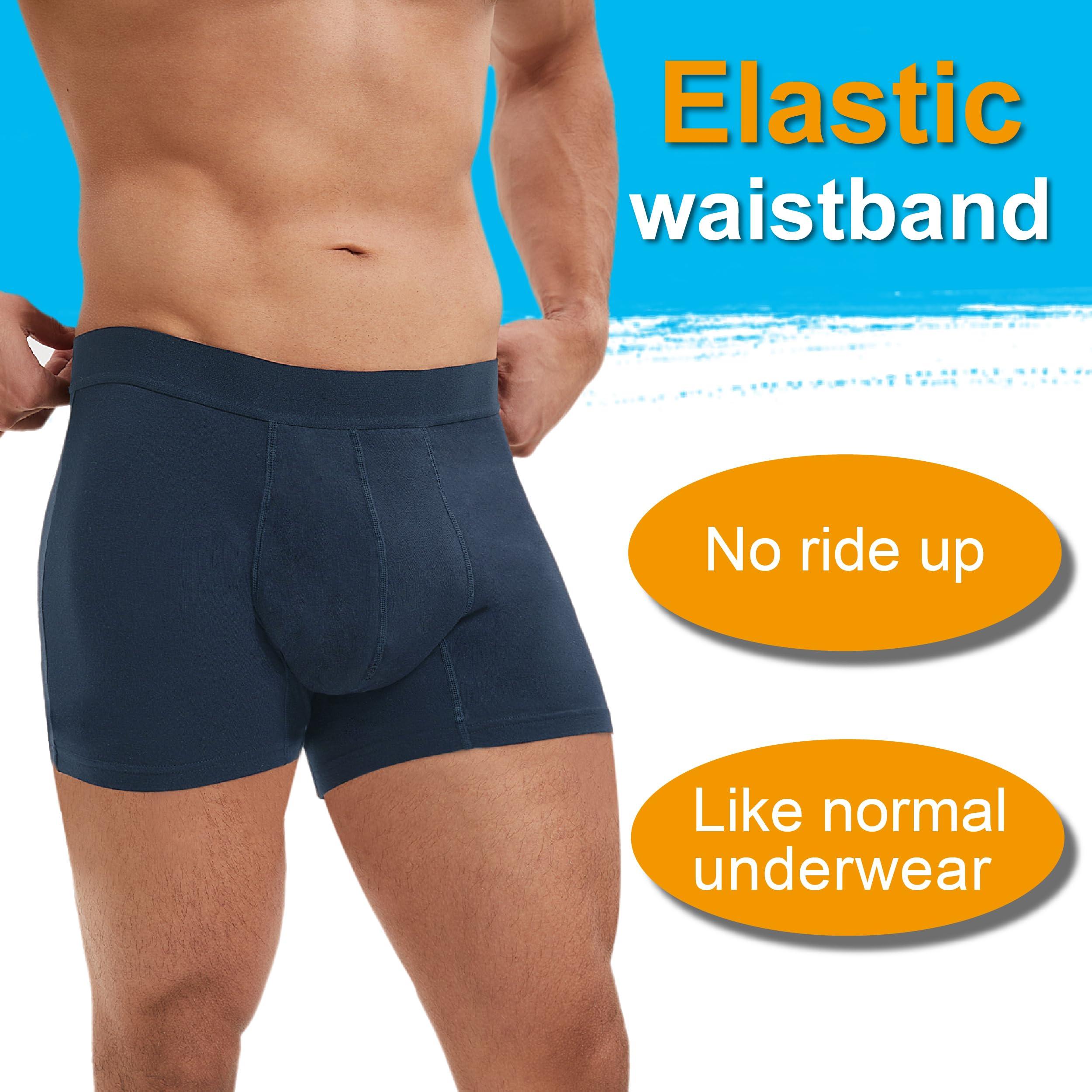 IRISMORII RISMORII Mens Leakproof Underwear Washable Adult Bladder Protection Incontinence Absorbent Trunk 60 ML Absorbency (Dark Blue L)