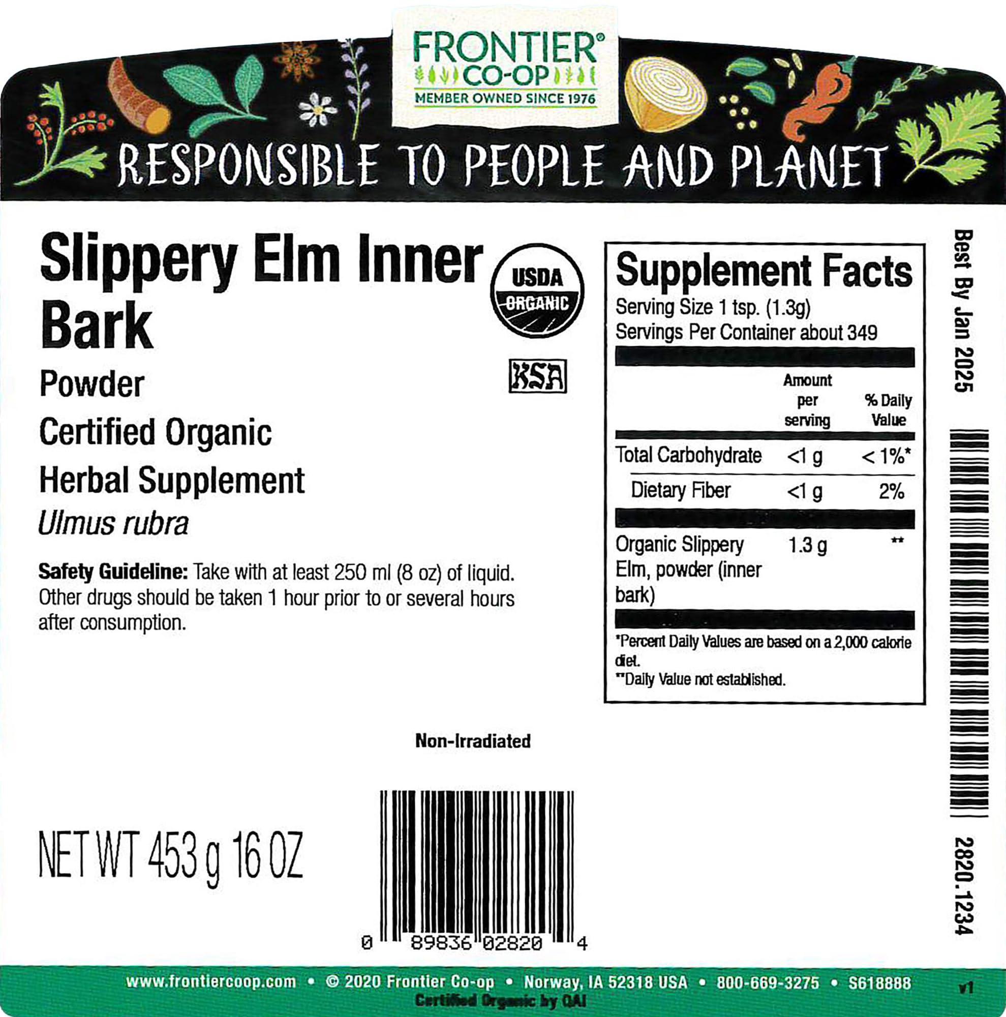 Frontier Frontier Herb Bulk Slippery Elm Bark Organic Powder Inner Bark, 1 Pound