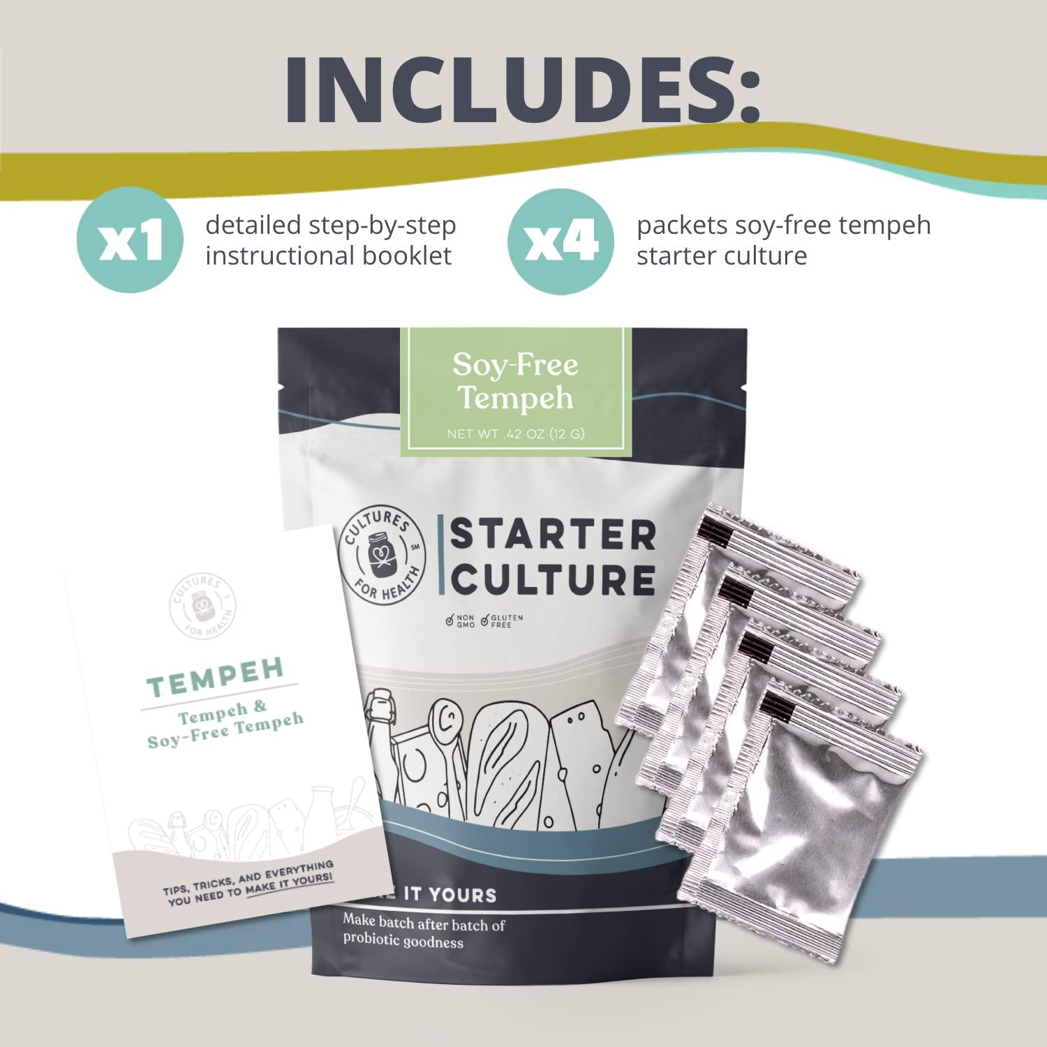 Cultures For Health Cultures for Health Soy-Free Tempeh Starter Culture | 4 Packets Spores for DIY Plant Based Meat | Gluten Free, Non-GMO Indonesian Food | Make Meatless Bacon, Vegan Nuggets, & More High Protein Snacks