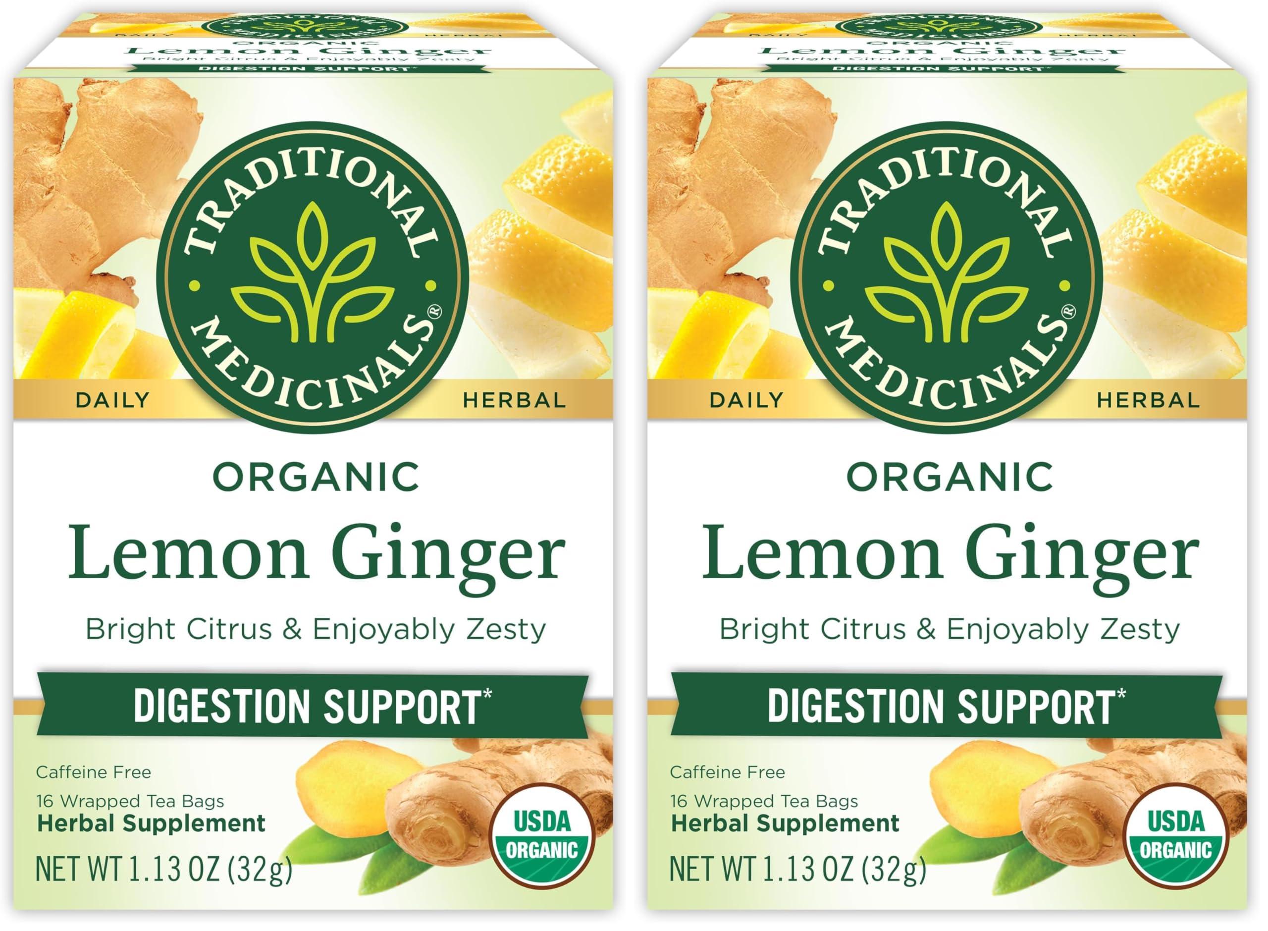 Traditional Medicinals Traditional Medicinals Tea, Organic Lemon Ginger, Promotes Healthy Digestion, 16 Tea Bags (Pack of 2)
