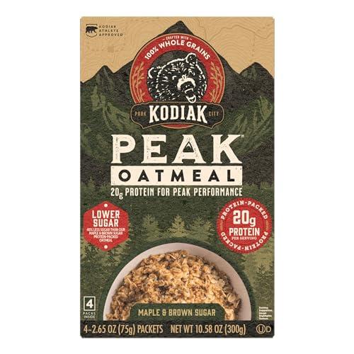 Kodiak Cakes Kodiak Cakes Peak Instant Oatmeal Packets, Maple Brown Sugar, High Protein,100% Whole Grains, 6 box with 4 packets each (Total of 24 packets)