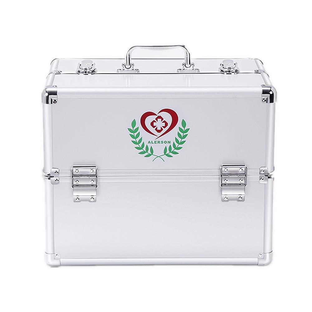 Nurth Medicine Box Nurth First Aid Kit Lockable First Aid Box Security Lock Medicine Storage Box with Portable Handle,Medication Lock Box 3 Tier Design/Precription Storage Box Large Space 14 × 9.8 × 11inch (Silver)