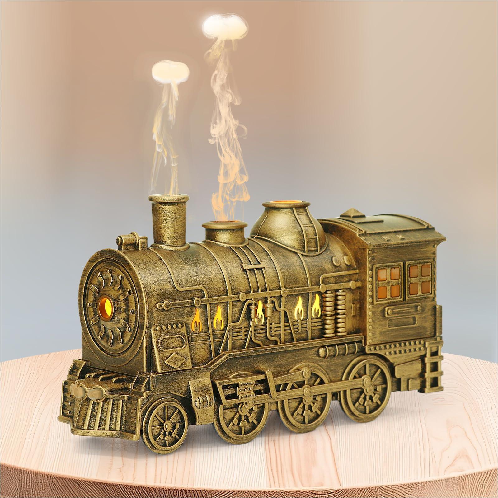 HIROGA HIROGA Train Diffuser 300ml, Aromatherapy Diffuser Cool Mist Ultrasonic Aroma Train Diffuser with Remote Control 2 Light 2 Mist Mode Auto Shut-Off for Bedroom Office Hotel(Bronze)