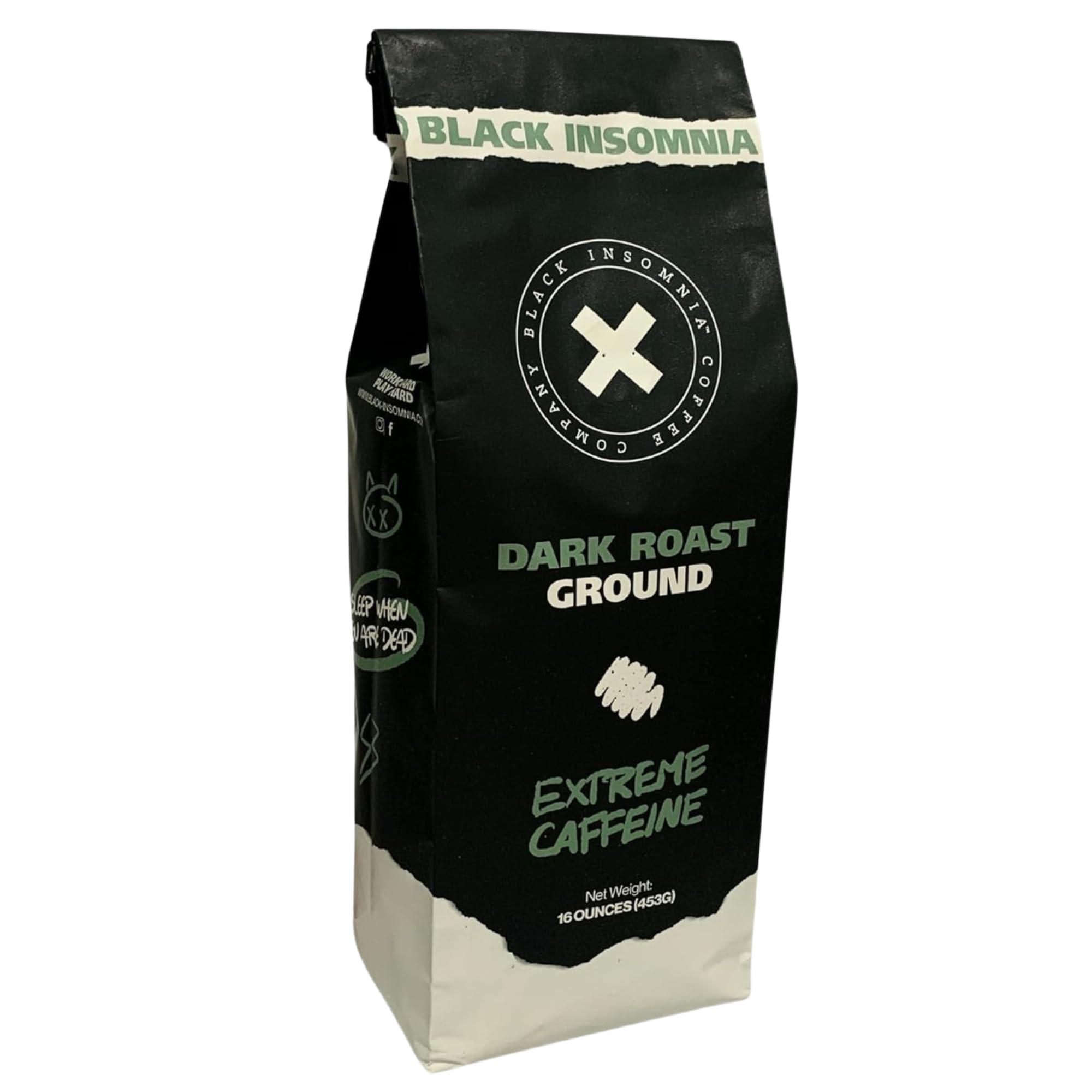 BLACK INSOMNIA COFFEE COMPANY X Black Insomnia Ground Coffee - The Strongest Coffee in the World - 1lb (Dark Roast, 1 Pound)