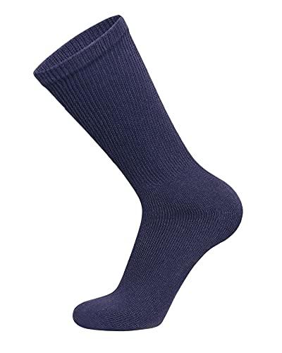 Brooklyn Socks 6 Pairs of Cotton Diabetic Non-Binding Neuropathy Crew Socks (Navy, Fits Mens Shoe Size 12-15/Womens Shoe Size 13-16)