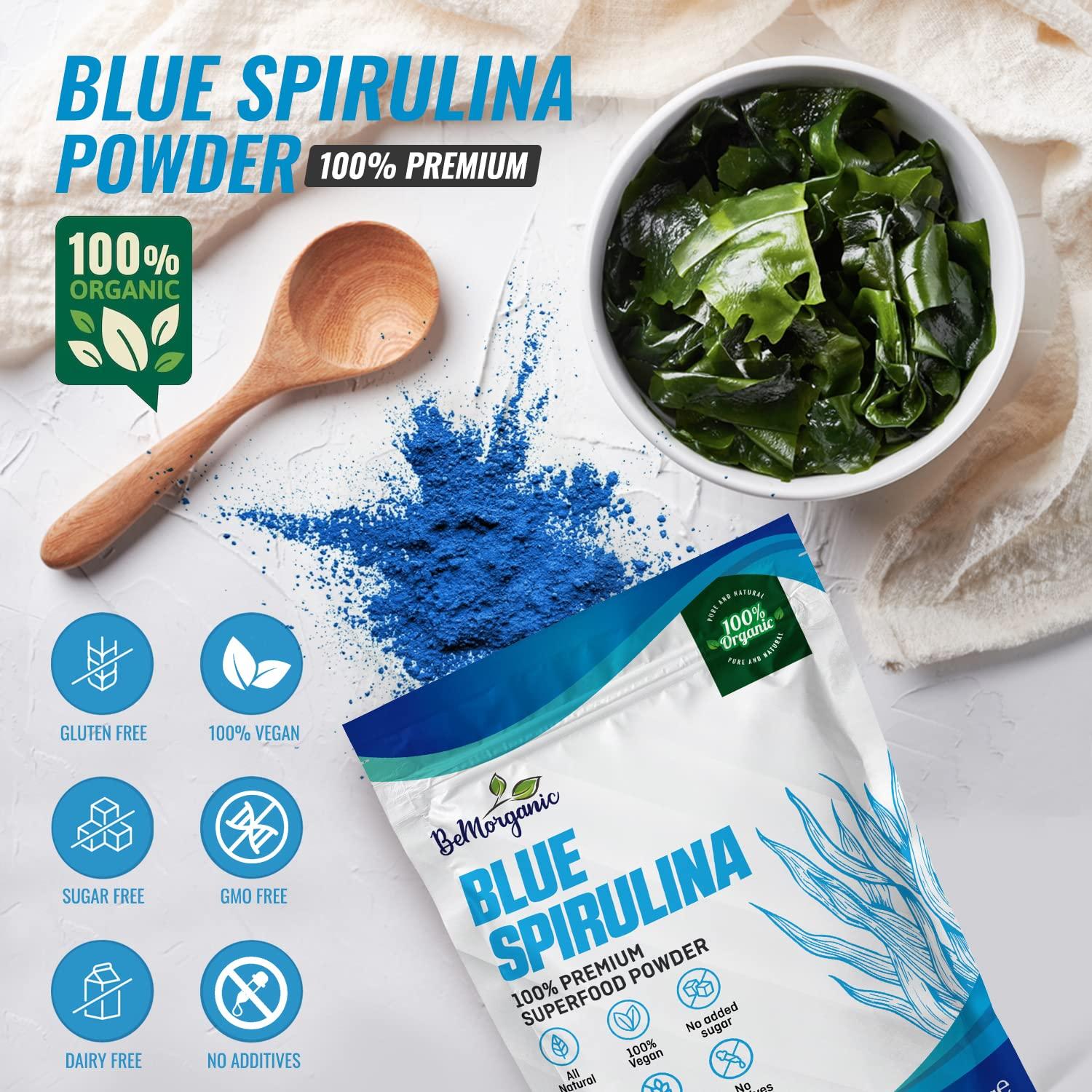 BeMorganic BeMorganic Organic Blue Spirulina Powder - 100% Organic Phycocyanin Spirulina Powder | 50g Vegan Non-Gluten Powder with No Added Sugar