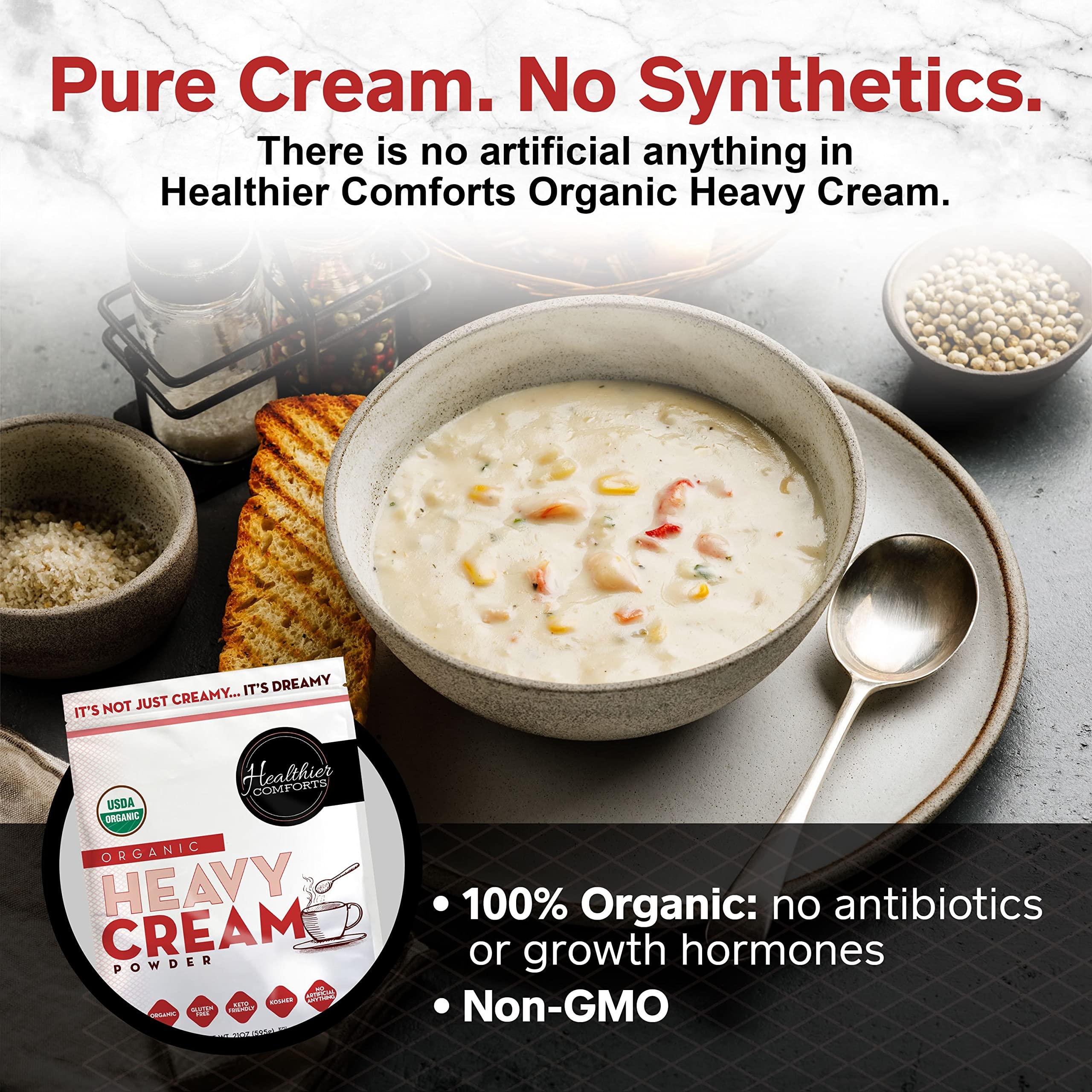 Healthier Comforts Healthier Comforts Organic Heavy Cream Powder (72% Butterfat) | USDA Organic | Kosher, Gluten Free, Non-GMO, and Keto Friendly Half and Half Organic Heavy Cream for Pasta | Made in the USA 21 oz.