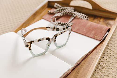 Peepers by PeeperSpecs Peepers by PeeperSpecs Oprah\'s Favorite Women\'s Take a Bow Square Blue Light Blocking Reading Glasses - Chai Tortoise/Green +0.00