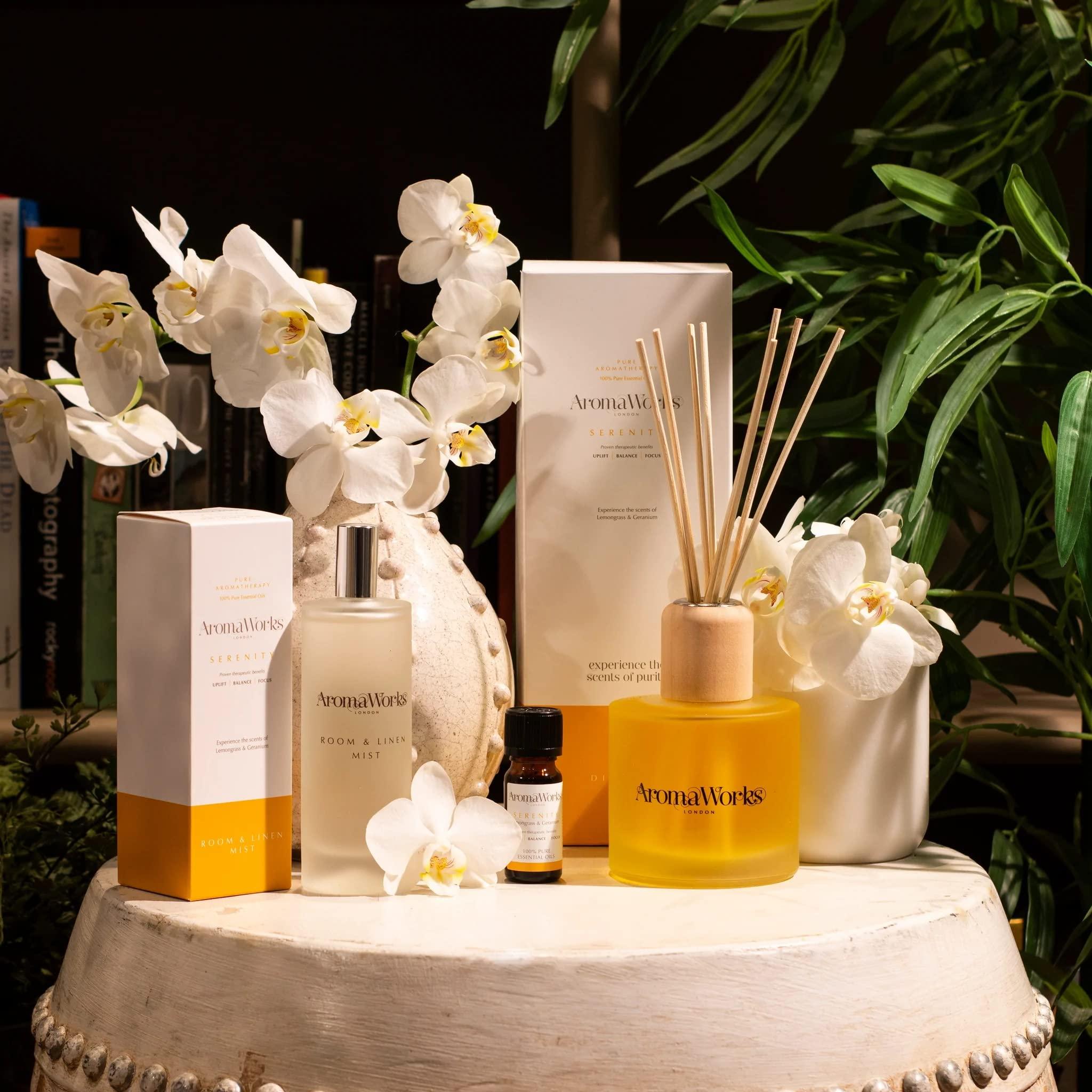 AromaWorks London Aromaworks Serenity Room And Linen Mist - Lemongrass, Neroli And Sweet Geranium Aromas - Uplift, Balance And Focus - Natural, Vegan, Cruelty Free - Be Restored And Calmed - 3.4 Oz Room Spray