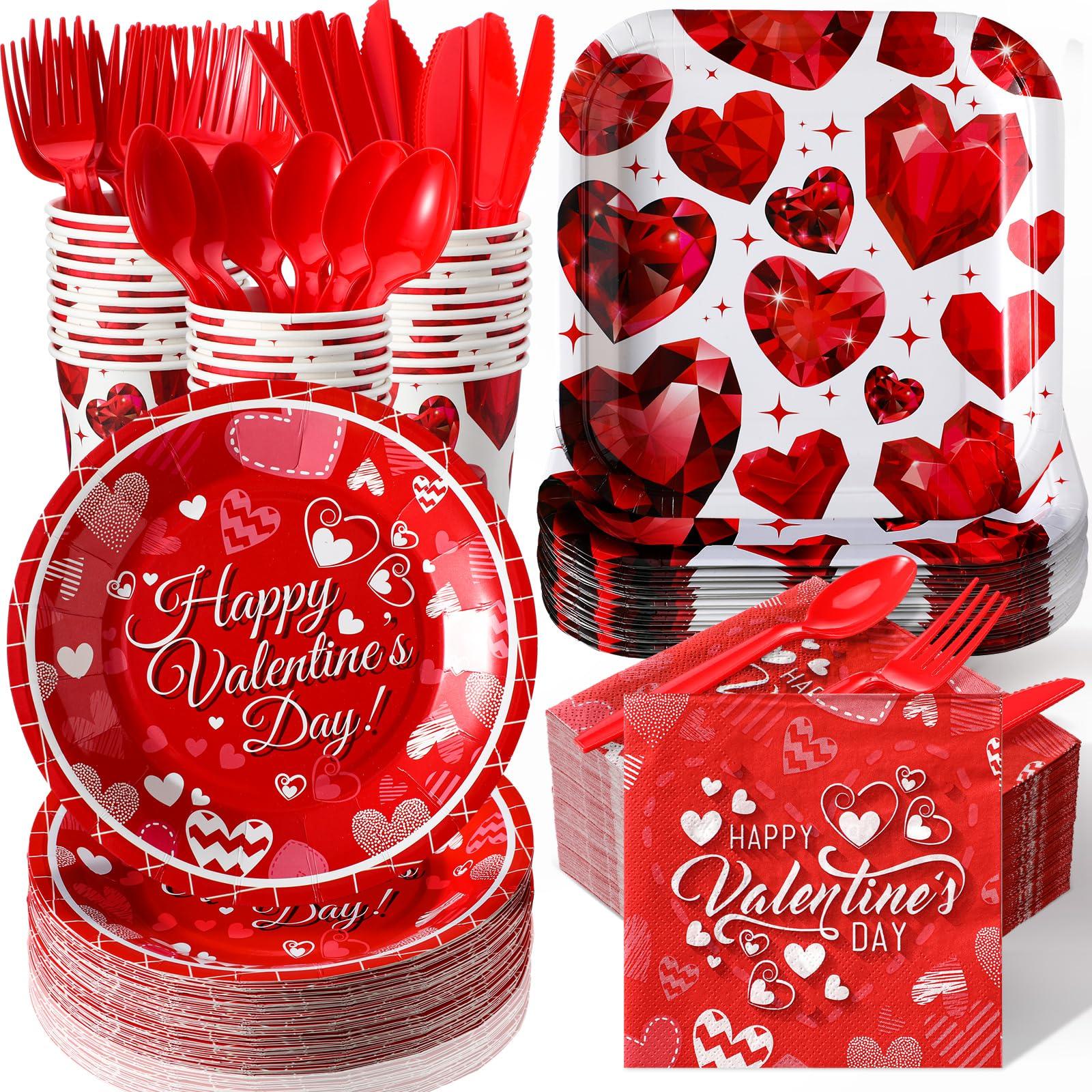 Hsei 324 Pcs Valentine s Day Paper Napkins and Plates Valentines Day Party Supplies Valentine Dinnerware Set Valentine s Party Decorations Diamond Hearts Love Plates Disposable for Valentines Favor