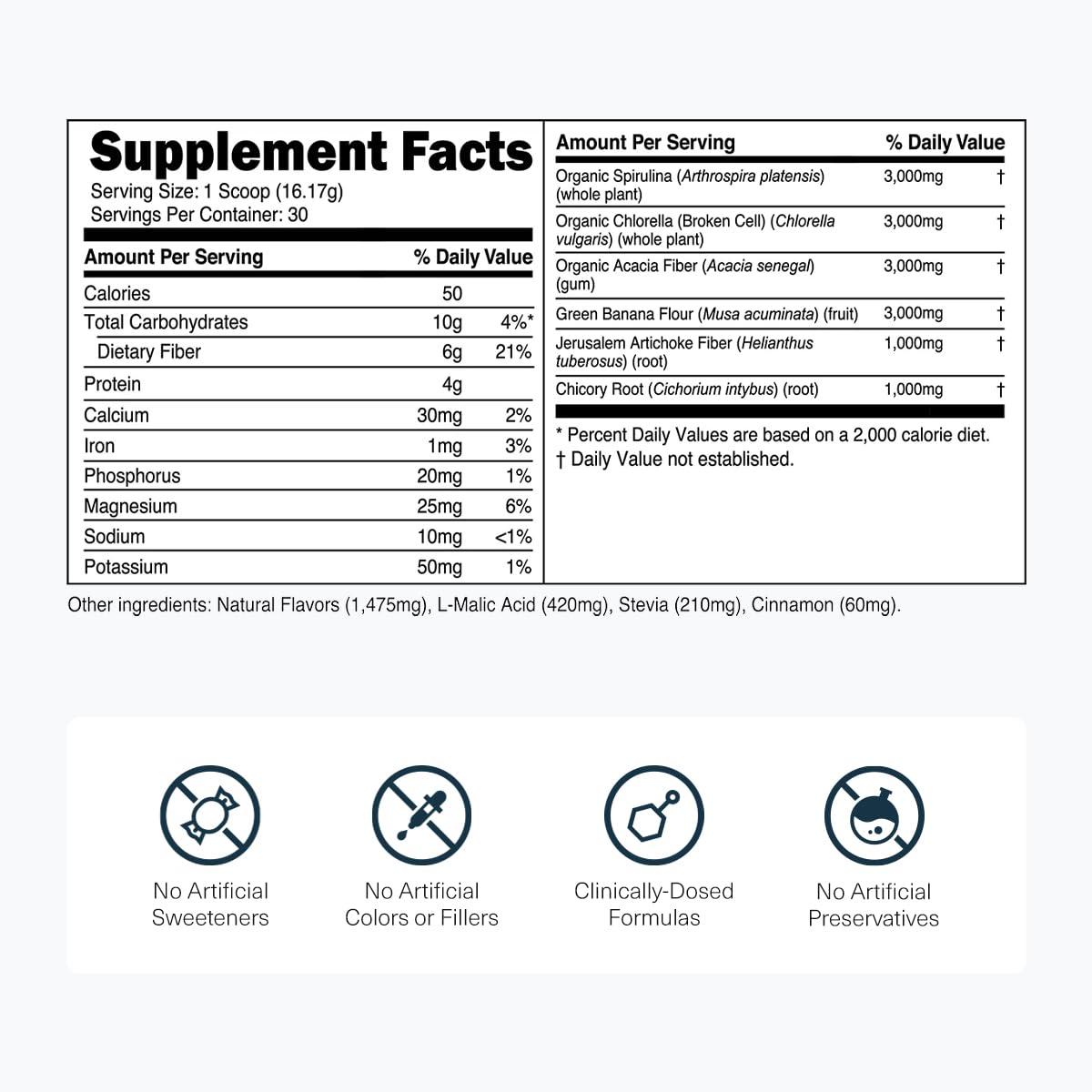 Transparent Labs Transparent Labs Prebiotic Greens - Superfood Powder & Antioxidants Supplement with Organic Spirulina, Chloerra, Acacia Powder, & Green Banana Powder - 30 Servings, Unflavored