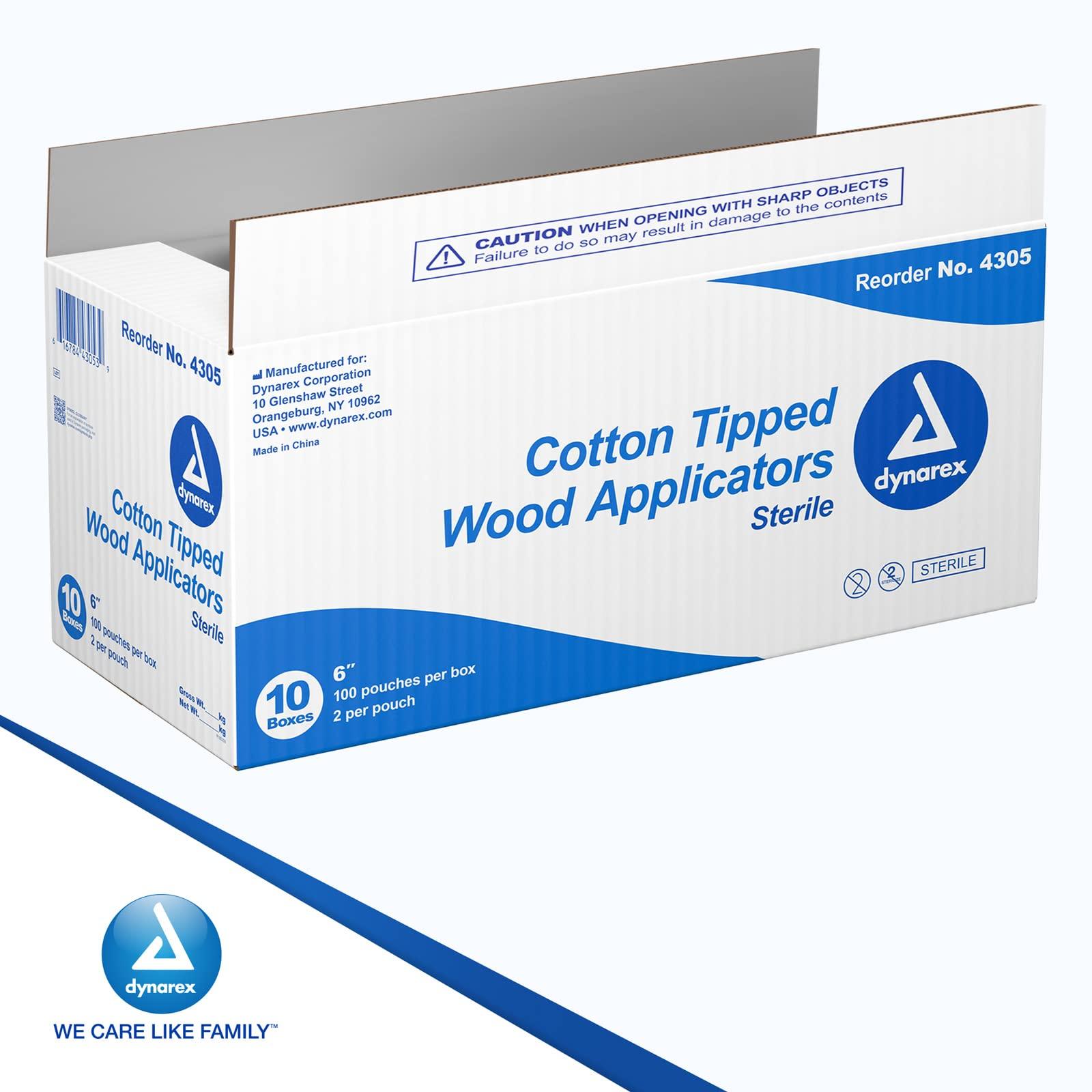 Dynarex Dynarex 4305 Sterile Cotton Tipped Applicator,6\" Length, Single-Use Wooden Cotton Tip Applicator for Wound Care & Dressing, Hygiene, Make Up, Cleaning Tool, Jewelry, Pack of 2000