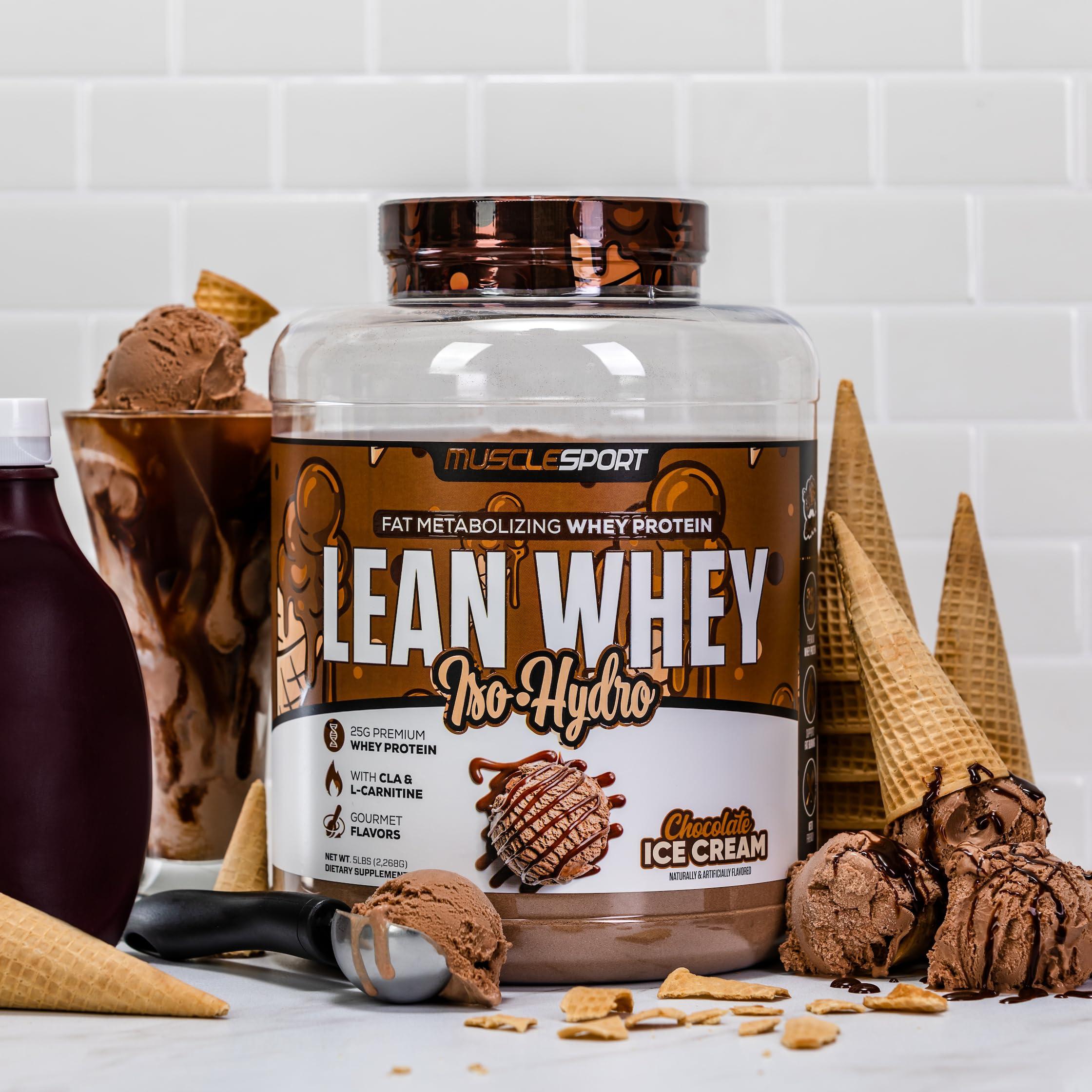 Musclesport Musclesport Lean Whey Revolution™ Protein Powder - Whey Protein Isolate - Low Calorie, Low Carb, Low Fat, Incredible Flavors - 25g Protein per Scoop - 5lb Chocolate Ice Cream