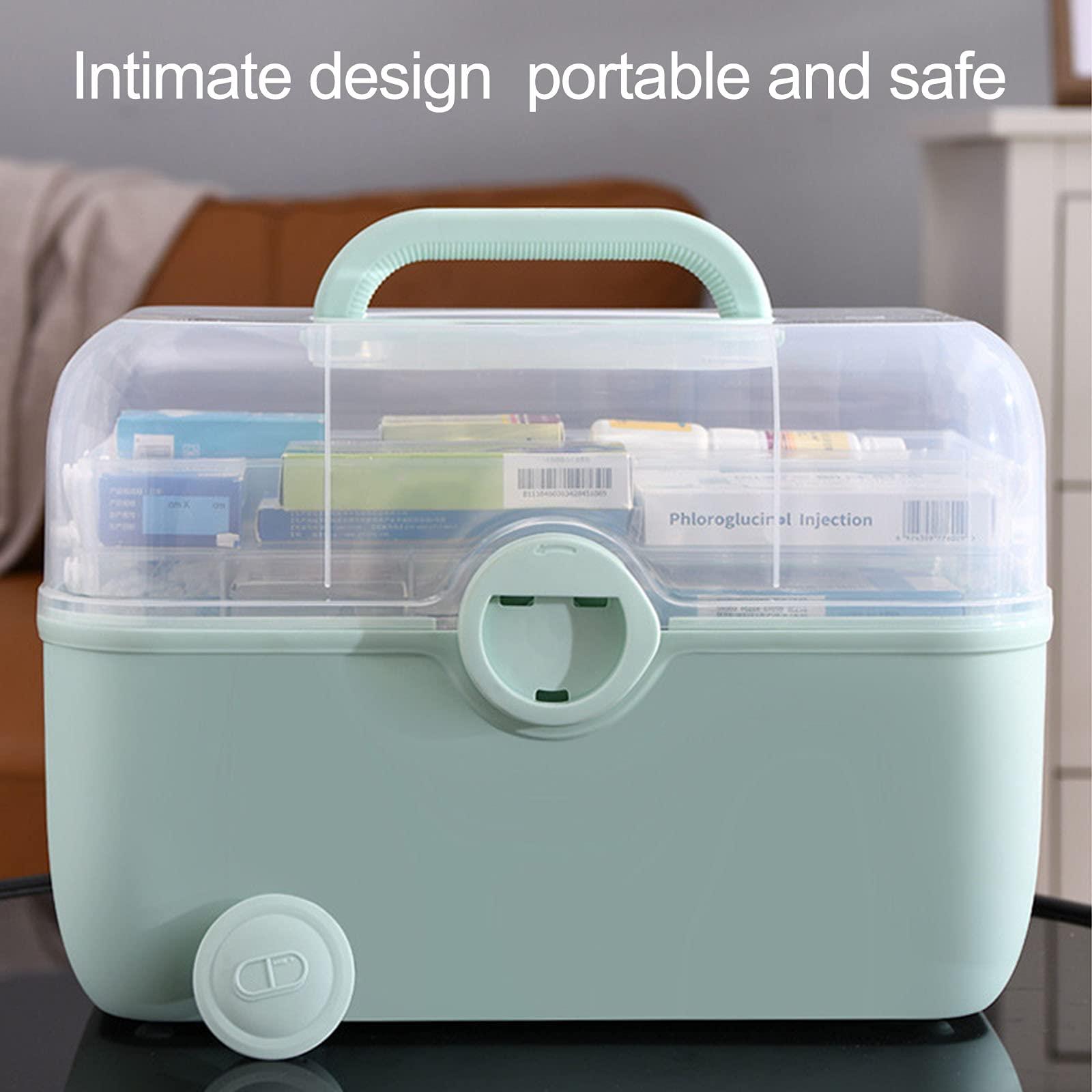 PerGar PerGar Plastic Medicine Box, First Aid Box, Plastic Medicine Cabinet Storage Box with Compartments, 3 Tier Emergency First Aid Kit Organizer, Transparent Lockable Lid, Medicine Box(Green)