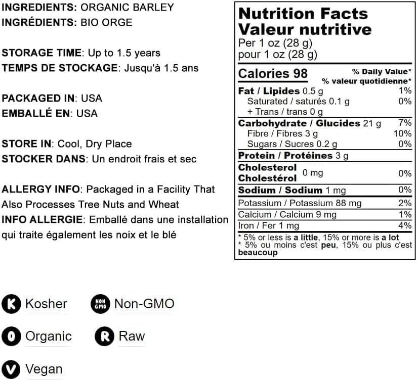 Food to Live Food to Live Organic Barley Flour, 3 Pounds Non-GMO, Stone Ground from Whole Hulled Barley, Fine, Kosher, Vegan, Bulk. Rich in Fiber. Perfect for Flour Blends. Great for Baking. Product of the USA.