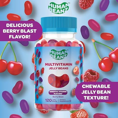 Human Beanz Human Beanz Multivitamin Jelly Bean Gummies with Zinc for Men and Women, Immune Support Dietary Supplements for Adults, Vegetarian, 120 Berry Blast Jelly Beans, Kosher