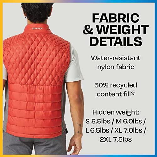 PYVOT Pyvot Mens Dash Weighted Quilted Vest, Weighted Blanket Inspired Clothing for Sensory Issues, Fitness, Stress Relief and Relaxation, Medium Size, Brick