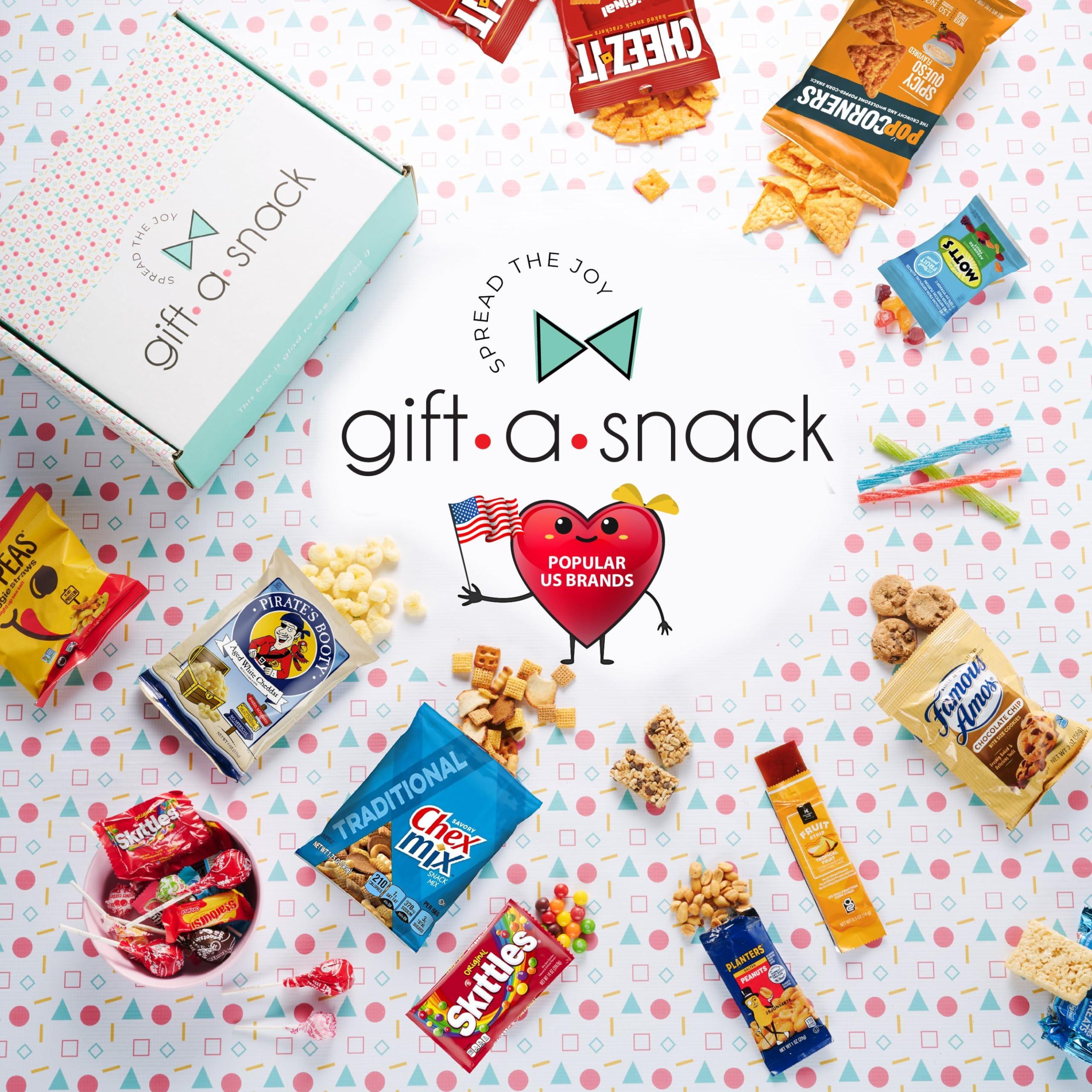 Nut Cravings Gift A Snack - Valentines Day Snack Box Variety Pack Care Package + Greeting Card (40 Count) Galentines Birthday Sweet Treats Gift Basket, Candies Chips Crackers Bars Corporate Gifts