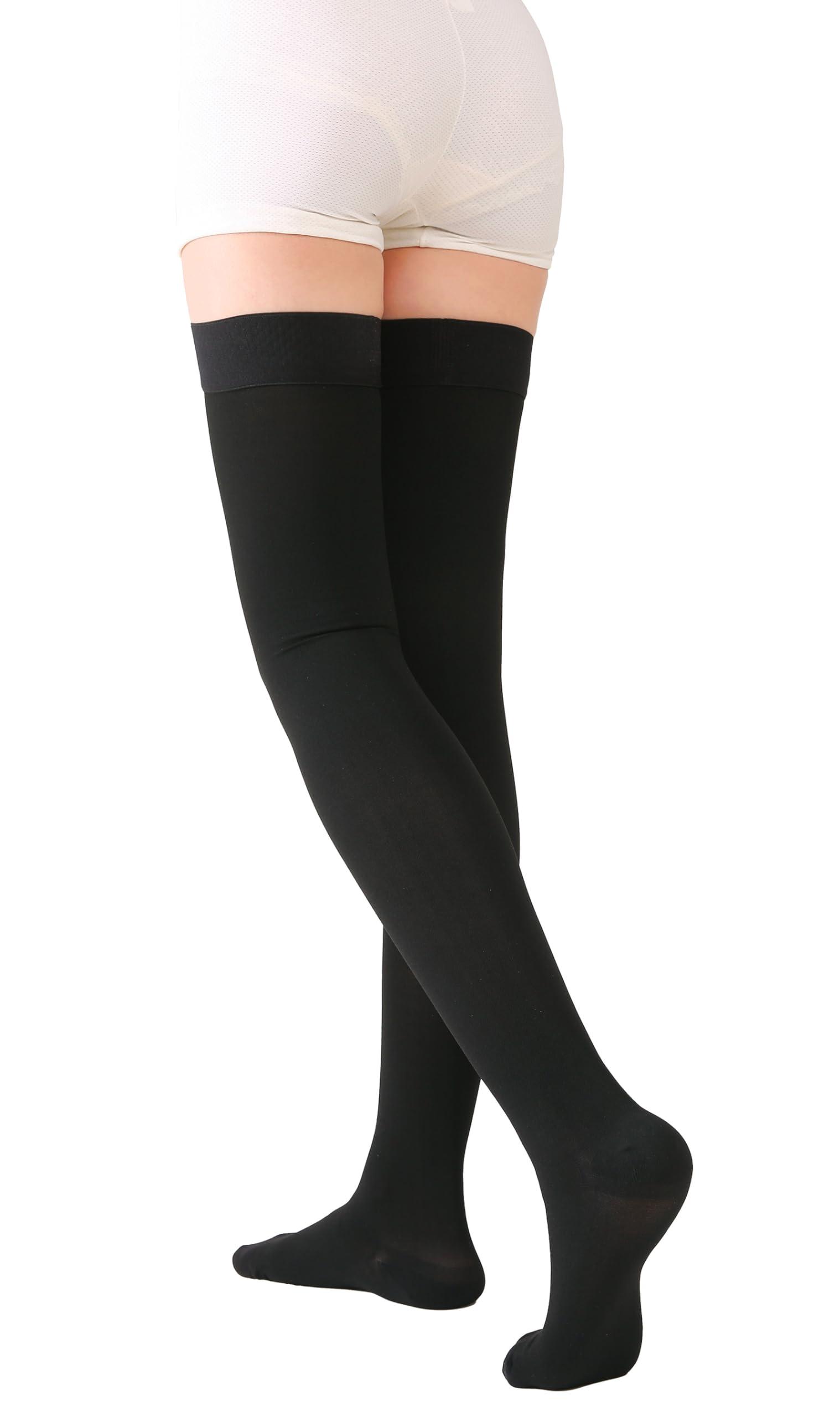 TOFLY TOFLY Medical Thigh High Compression Stockings for Women & Men, Closed Toe, Opaque, Firm 20-30mmHg Graduated Compression Socks with Silicone Band, Support for Varicose Veins, Edema, Travel,Black M