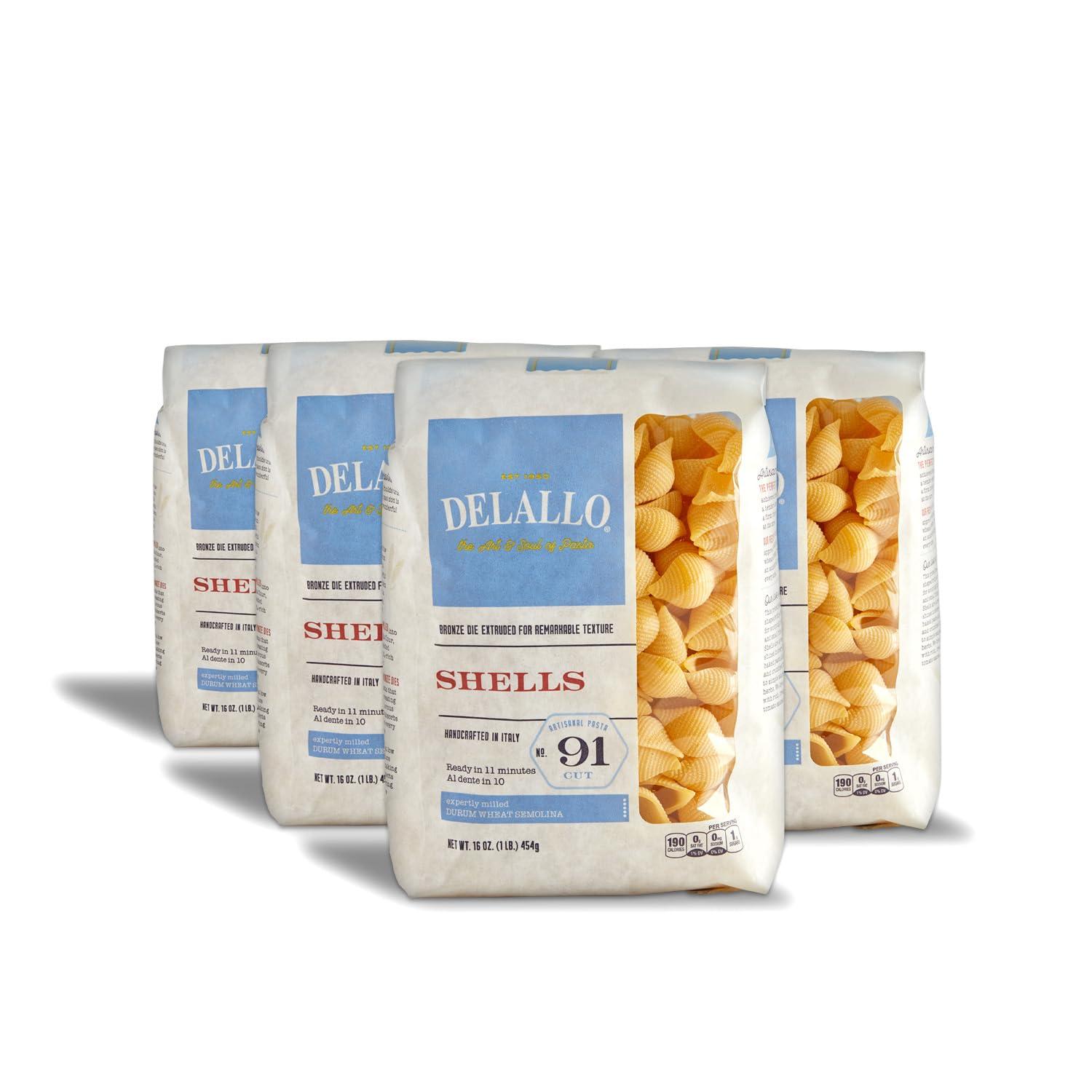 DeLallo DeLallo Conchiglie Pasta Shells, 1 Pound Bag, 4 Pack, Conch Shape, Made with Durum Wheat Semolina Flour, Cooks in 9 Minutes, Non GMO
