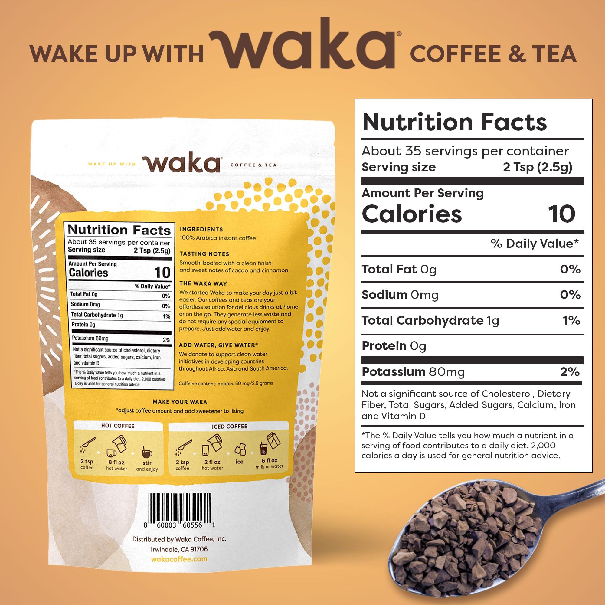 Waka Coffee Waka Instant Coffee, House Roast - 100% Arabica Beans, Freeze Dried Granules, No Sugar or Additives - Bulk Bag for Quick Hot and Iced Coffees, Up to 35 Cups (3.5oz)