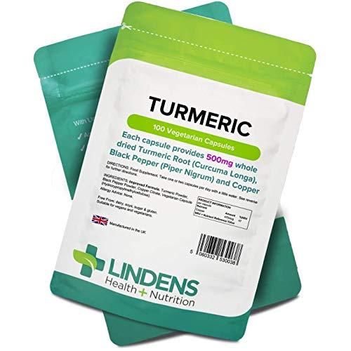 Lindens Turmeric Whole Root Extract 500mg 2-Pack 200 Capsules Curcumin Rich Curcuma