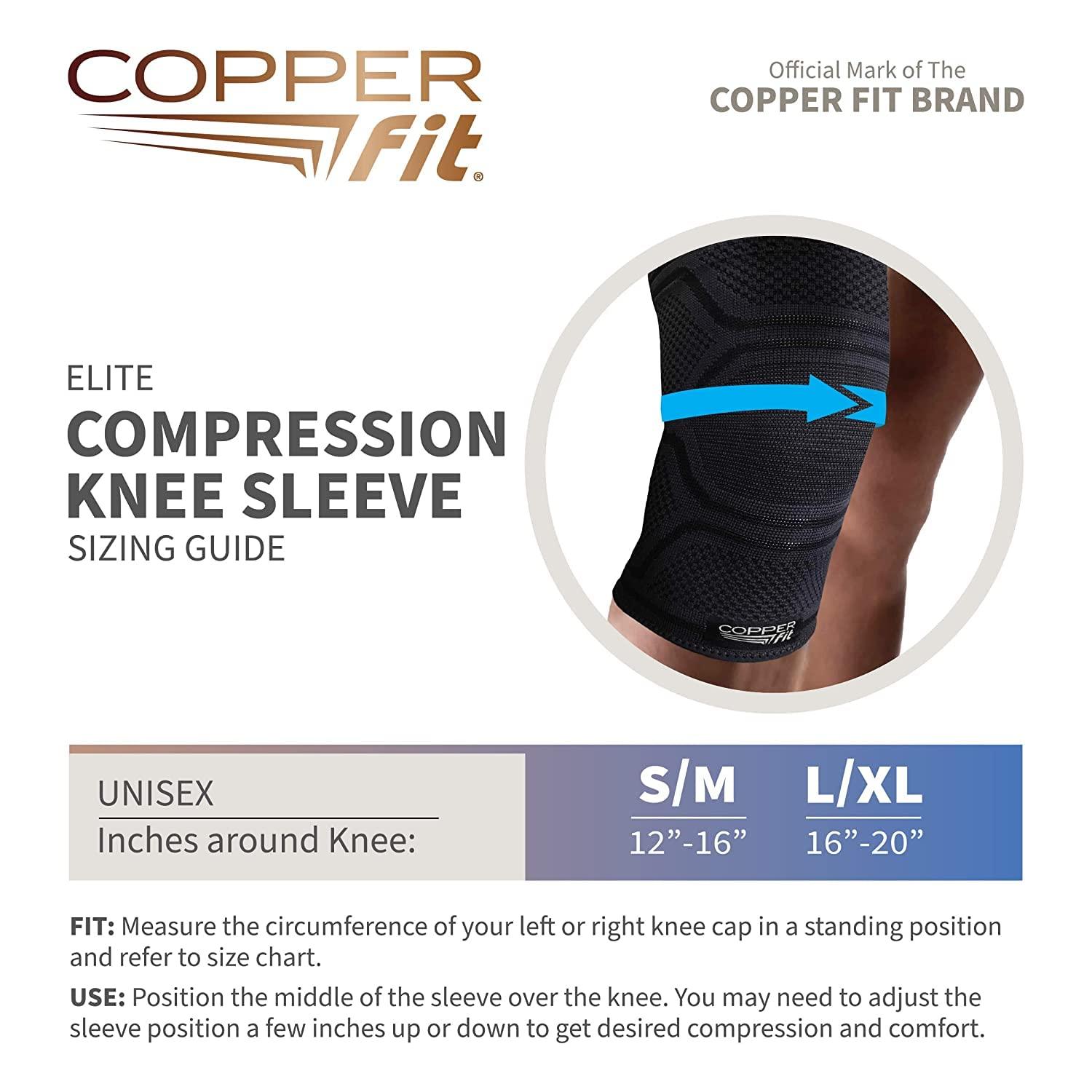 Copper Fit Copper Fit Elite Knee Compression Sleeve Knee Brace 2-Pack, Black (Large/X-Large, 16\'\'-20\'\'),2.0 Count