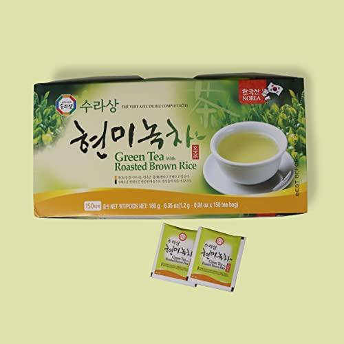 Surasang Surasang Green Tea with Roasted Brown Rice Tea, Toasty and Fragrant, Korean Herb Tea, 150 Teabags