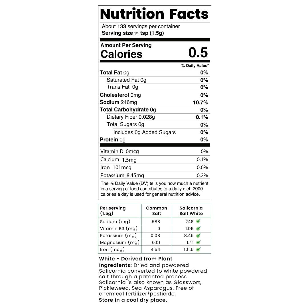 SaltWise SaltWise Low Sodium Salt Substitute, Plant Based Mineral Salt, Salicornia White Salt, Kosher, 100% Natural, No Additives (7.05 Oz / 200g)