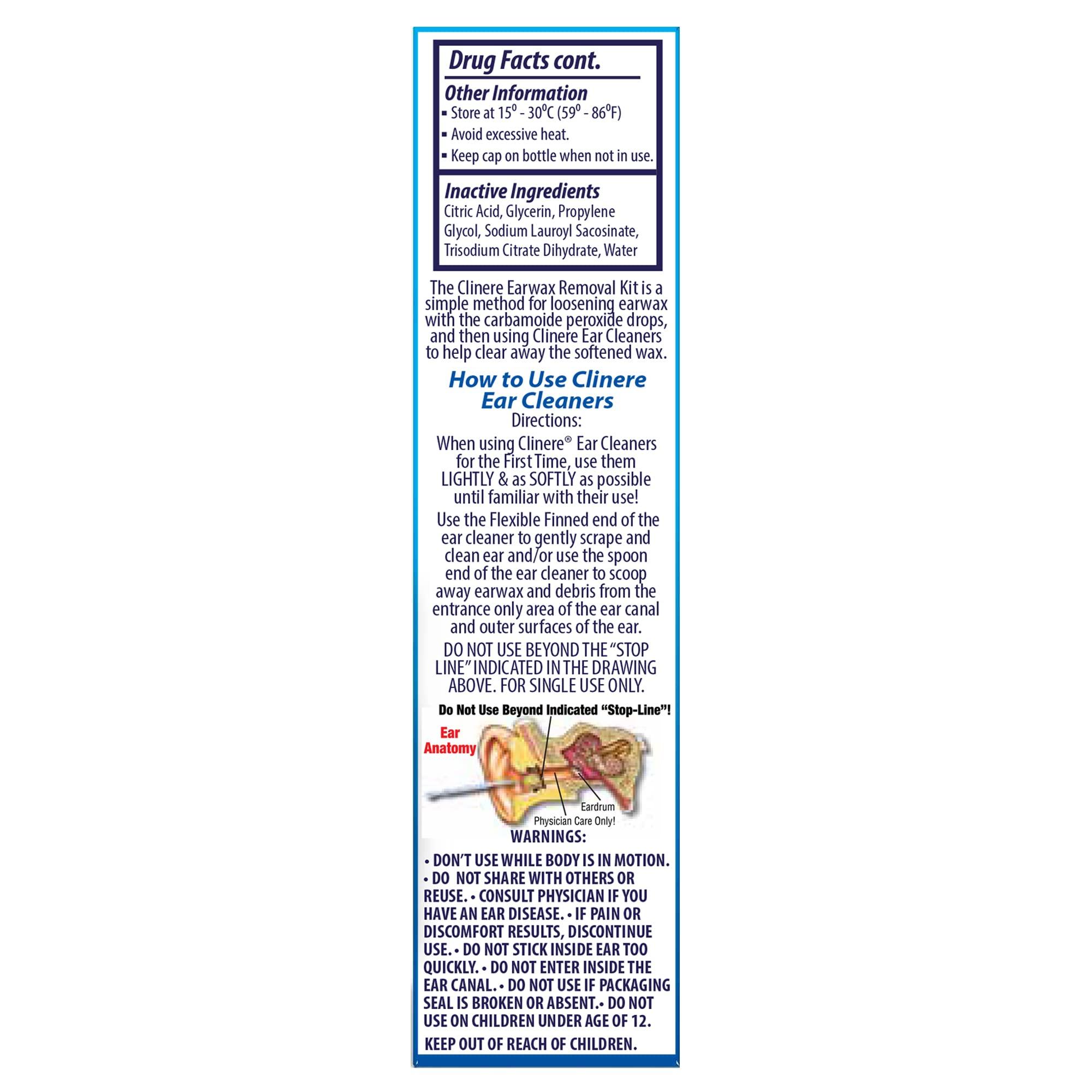 Clinere Clinere Earwax Removal Kit, Safely and Gently Clean Ear Wax, Itch Relief, Works Instantly .5oz Carbamide Peroxide, 4 Count