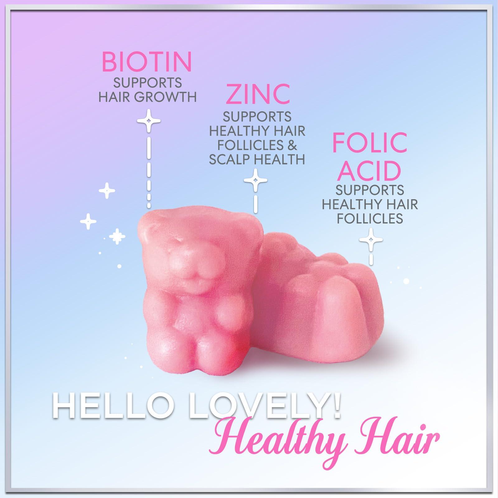 Hello Lovely! Hello Lovely! Hair Vitamins Gummy with Biotin 5000 mcg Vitamin E & C Support Hair Growth, Premium Vegetarian Non-GMO, for Stronger Beautiful Hair, Skin & Nails Supplement - 60 Bear Gummies
