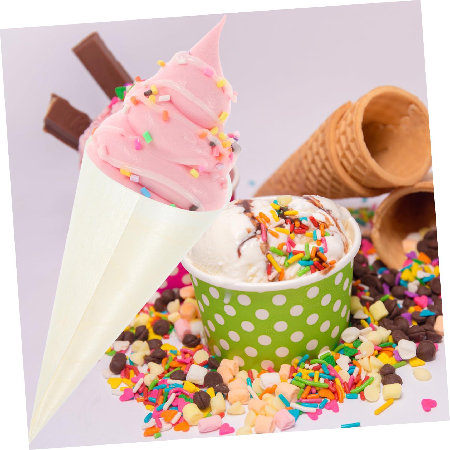 JECOMPRIS 100pcs Ice Cream Veneer Roll Chip Cones Food Cones Food Holder Wood Tasting Cones Wooden Ice Cream Cones Wooden Food Cone Popcorn Cones Wood Ice Cream Holder Wooden Dessert Cones