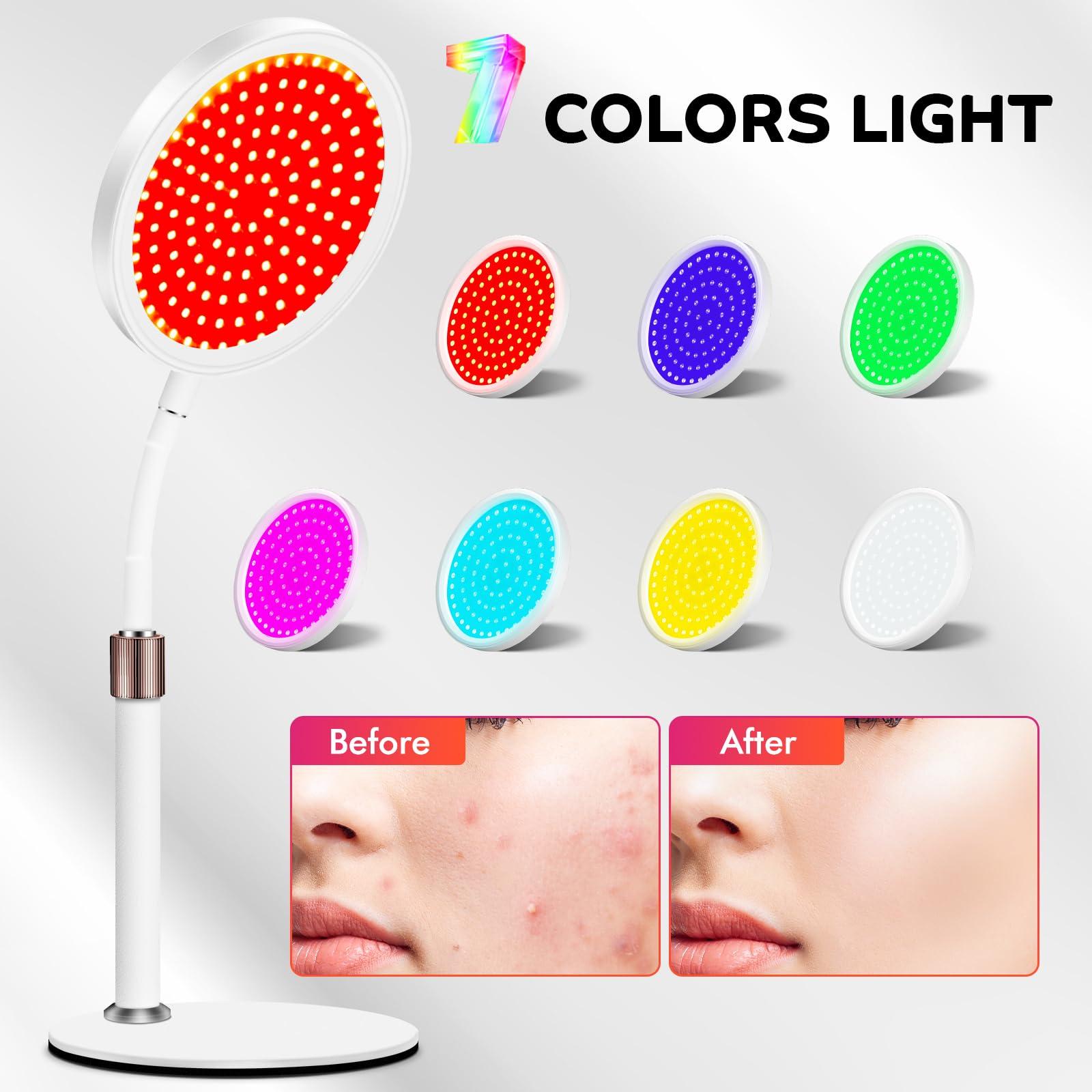 Devowellte 7 Colors LED Red Light Therapy Lamp with Stand & 7 Color Red Light Therapy Lamp with Base
