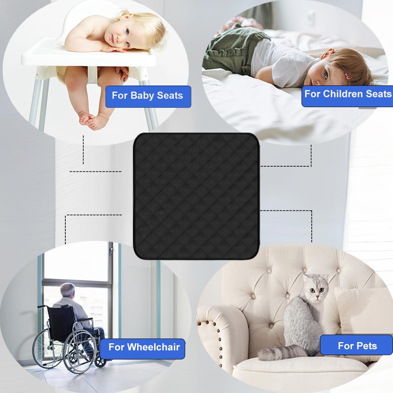 HUNAIGEE HUNAIGEE Washable Seat Protector Pads Waterproof Chair Pads for Incontinence for Adults Reusable Seat Pads Incontinence Seat Cover for Bed Wheelchair Ultra Soft 4-Layer 21\"X22\" 3 Pack Black