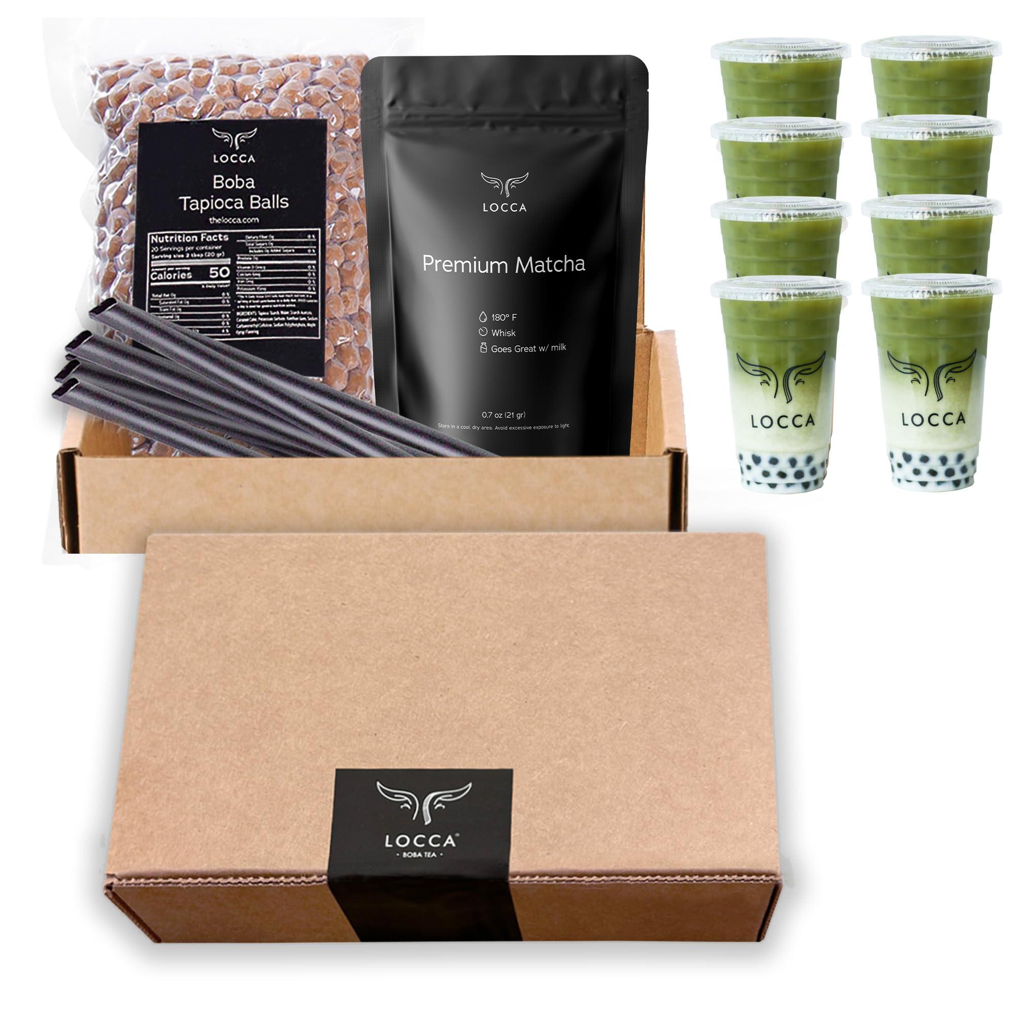 LOCCA Premium Matcha Kit with Matcha Powder and Tapioca Pearls | Matcha Set Bubble Tea Kit with Matcha Powder | Matcha Starter Kit for 8 Servings