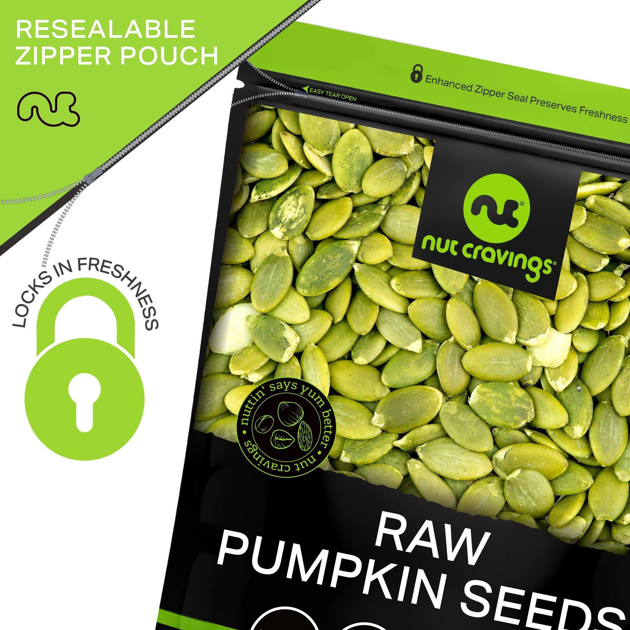 Nut Cravings NUT CRAVINGS - Raw Pumpkin Seeds Pepitas, Unsalted, Shelled, (16oz - 1 LB) Bulk Nuts Packed Fresh in Resealable Bag - Kosher Healthy Snack, Natural Keto Vegan - Ideal for Trail Mixed Nuts
