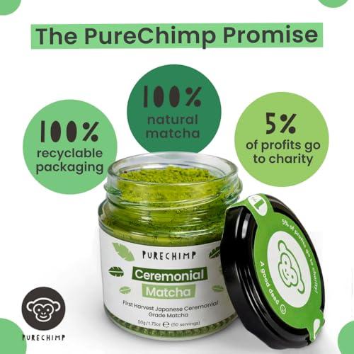 PureChimp Matcha Green Tea Powder - 1.75 Ounces (50g) of Ceremonial Grade Japanese Matcha for Baking, Lattes and Smoothies - Regular