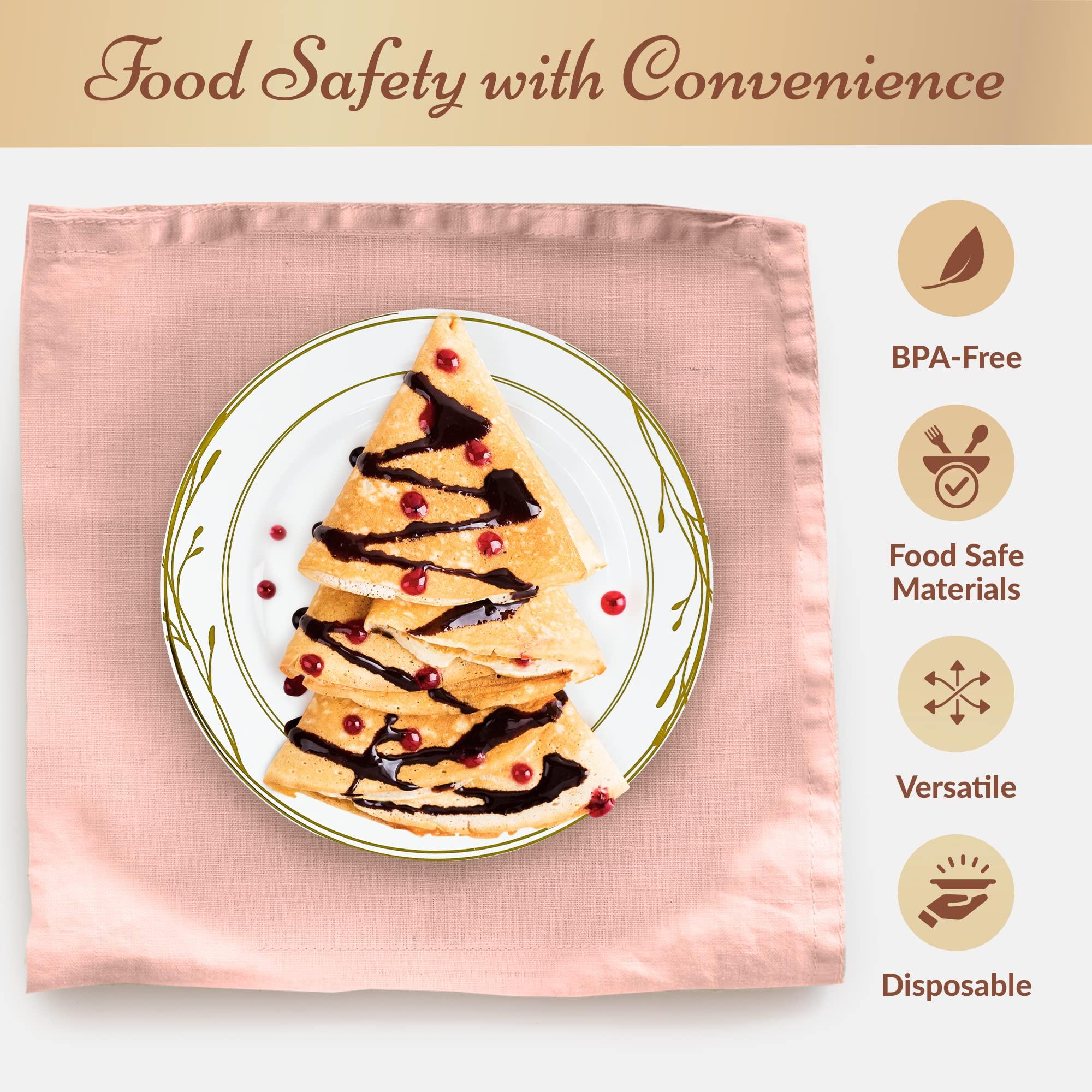 Reli. Reli. Disposable Plastic Plates, White & Gold Rim (110 Pcs, 7.5\" Dessert Plate) | Hard Plastic Dessert/Salad/Cake | Heavy Duty Disposable Round Trays for Party, Wedding, Event (Gold Trim)