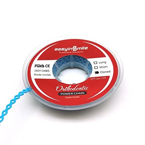 SNAWOP SNAWOP Dental Orthodontic Power Chain Multicolor Spool Elastic Rubber Bands for Teeth Braces (Closed, Light Blue)