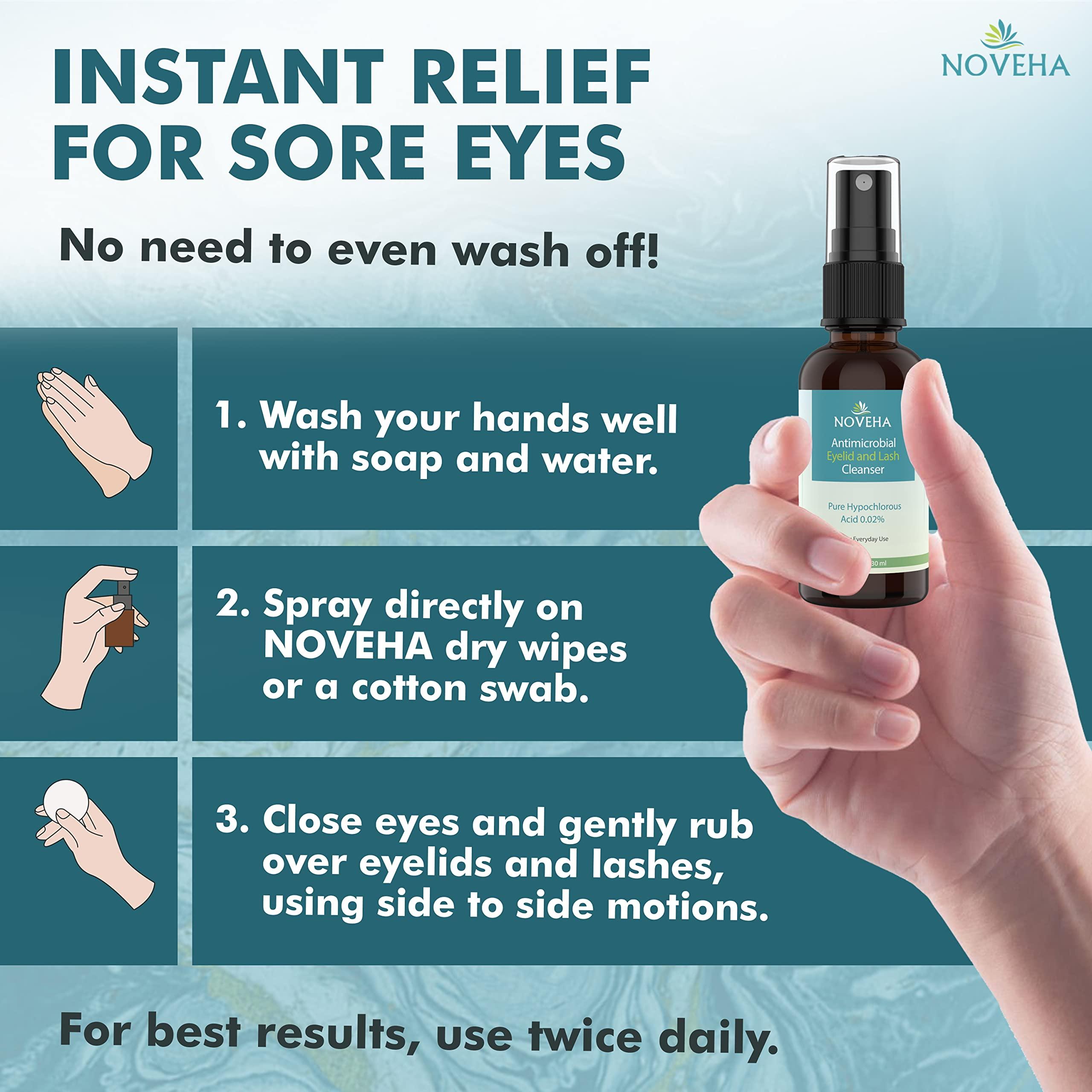 NOVEHA NOVEHA Eyelid Cleanser | Stye Eye Treatment | Eye Lid Cleaning | Dry Eye Relief | Fast Acting Soothing Eyelid Cleansing Formula | Pure and Gentle Lash Hypochlorous Acid Eyelid Spray (1oz - 1 Pack)