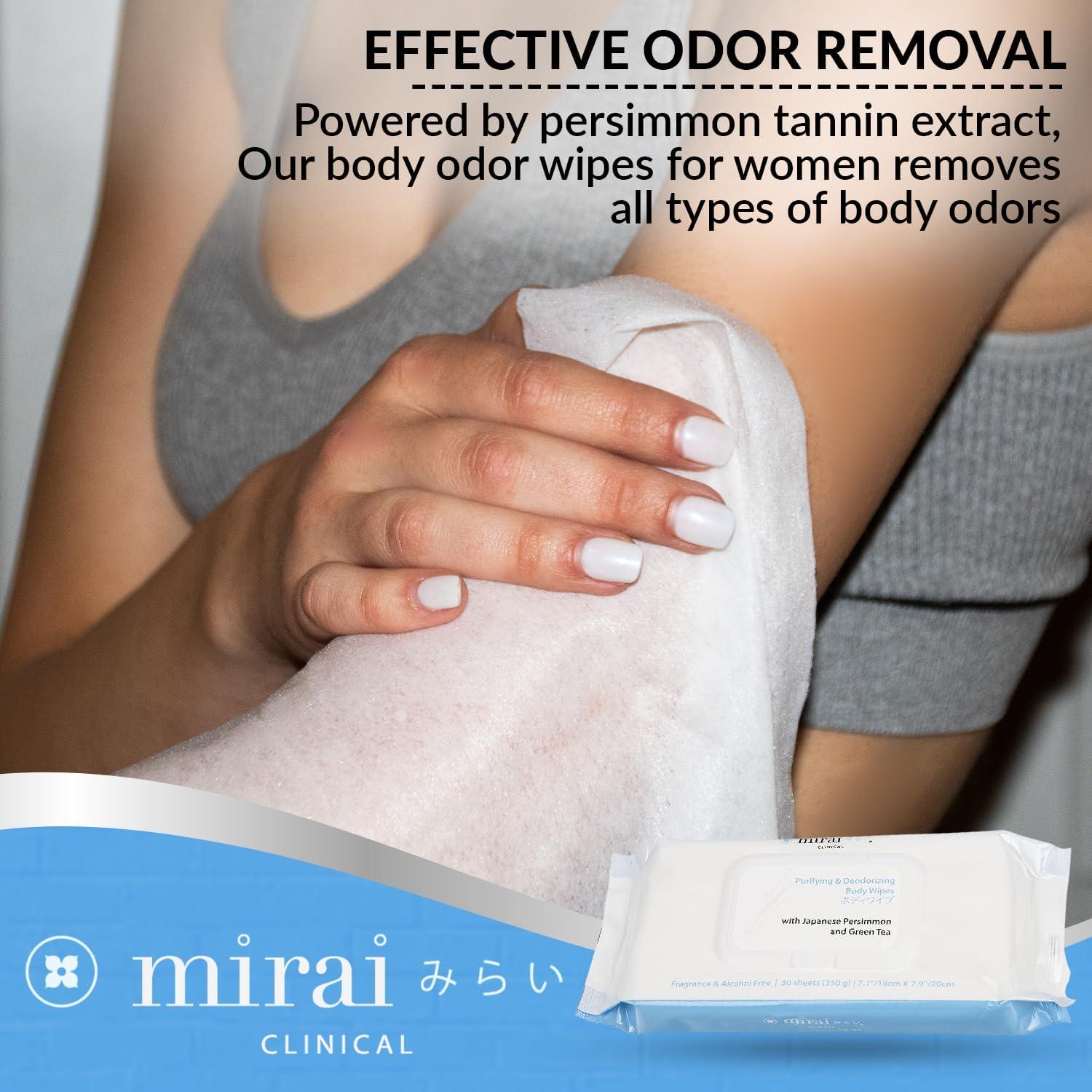 Mirai Mirai Clinical's Deodorizing Body Wipes for Women & Men - Cleansing & Refreshing Deodorant Wipes Women & Men Love - Fights Nonenal Body Odor - For Whole Body Usage - Unscented - 3 packs.